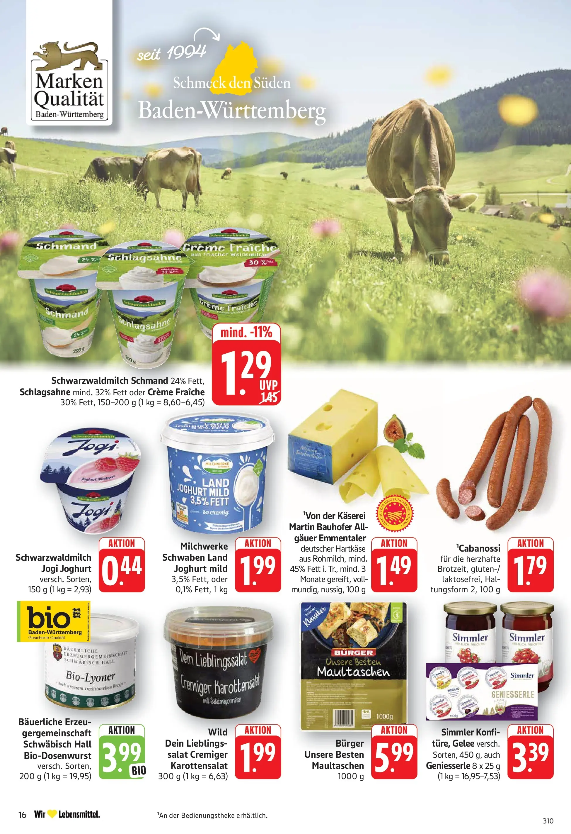 Edeka prospekt Geislingen (ab 20.07.2026) » Angebote Online | Seite: 16 | Produkte: Schlagsahne, Joghurt, Maultaschen, Salat
