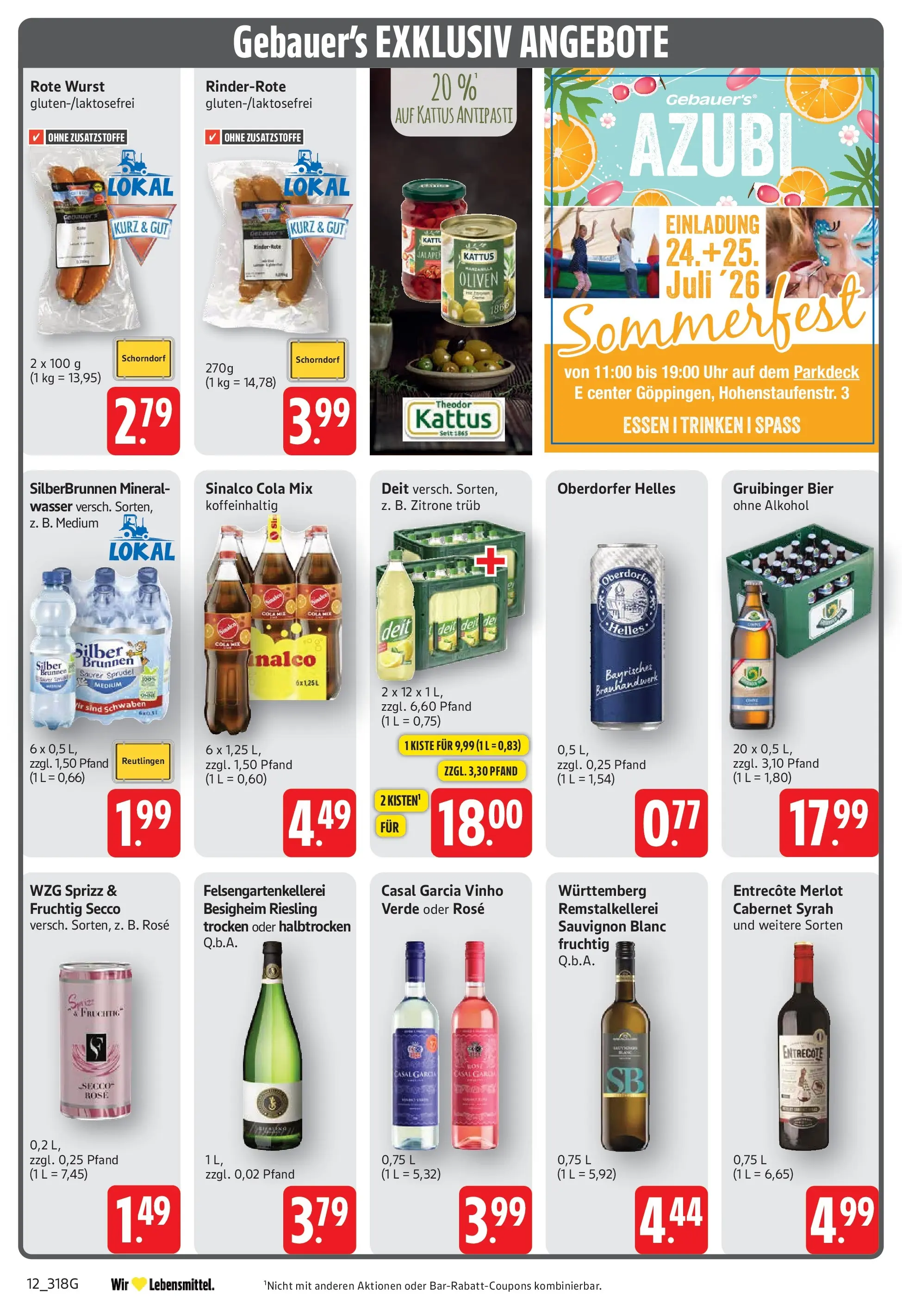 E center Prospekt Eislingen (ab 20.07.2026) zum Blättern | Seite: 12 | Produkte: Sinalco, Zitrone, Wurst, Uhr