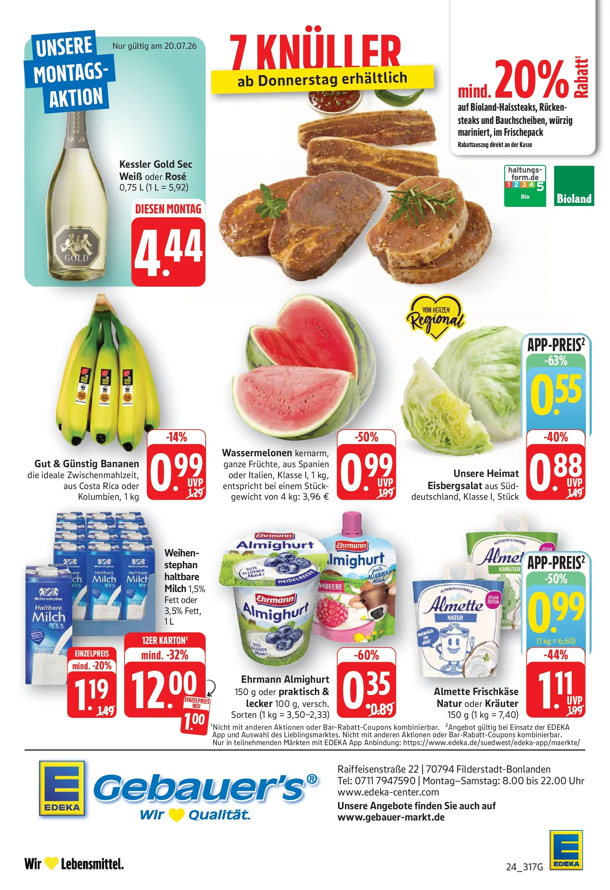 E center Prospekt Filderstadt-Bonlanden (ab 20.07.2026) zum Blättern | Seite: 24 | Produkte: Almette, Milch, Haltbare milch, Frischkase