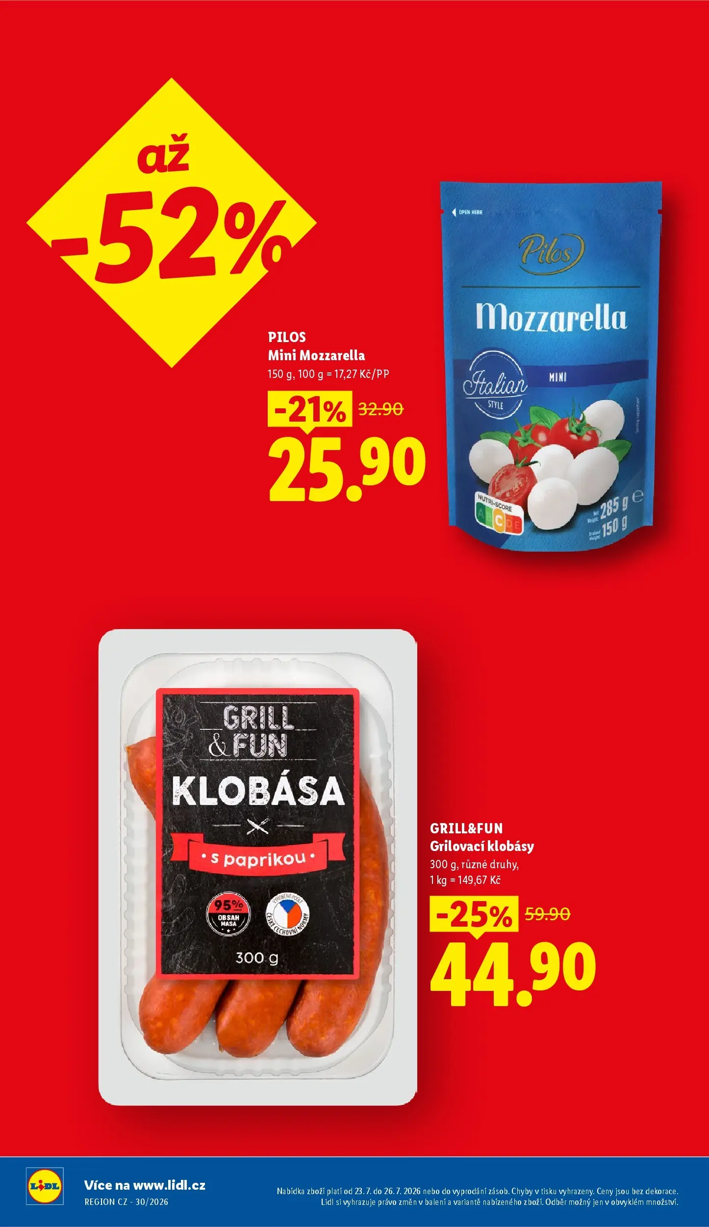 Lidl leták od 23.07.2026 - Nový akční leták | Strana: 8 | Produkty: Klobása, Klobásy, Mozzarella