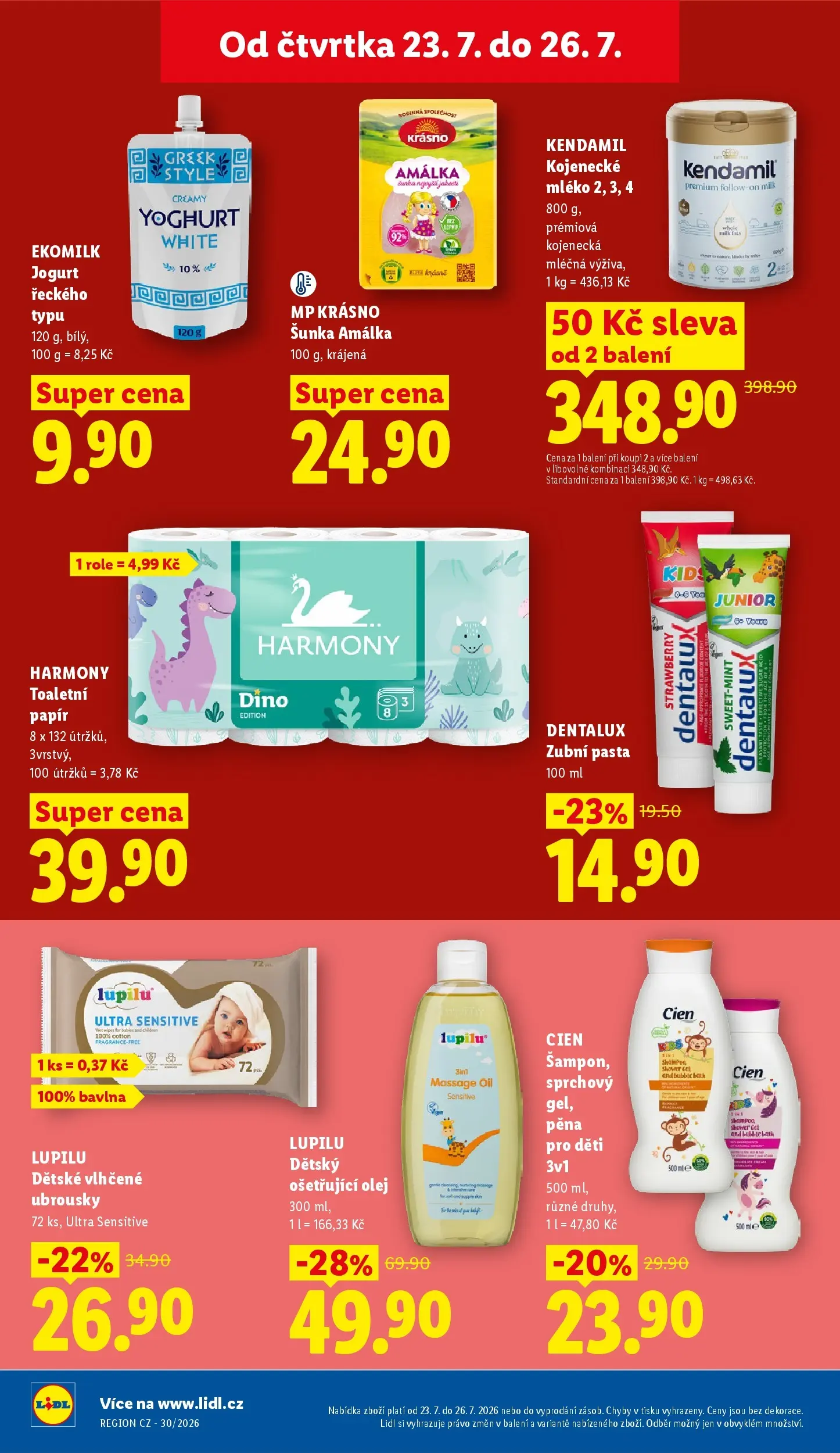 Lidl leták od 23.07.2026 - Nový akční leták | Strana: 40 | Produkty: Vlhčené ubrousky, Mléko, Šunka, Kendamil