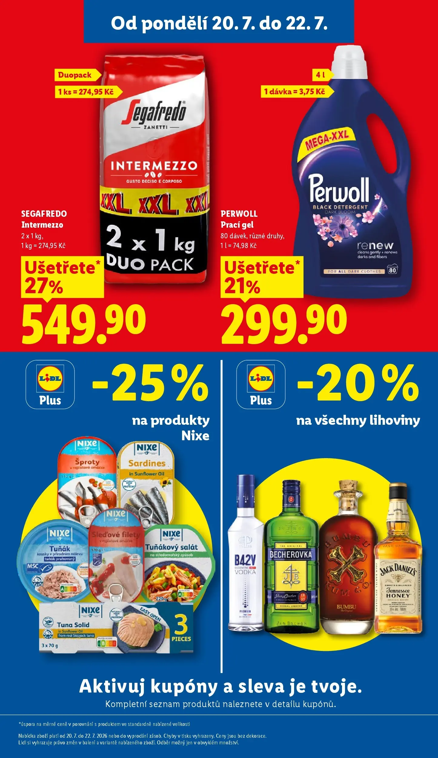 Lidl leták od 20.07.2026 - Nový akční leták | Strana: 3 | Produkty: Prací gel, Perwoll, Lihoviny, Intermezzo Segafredo