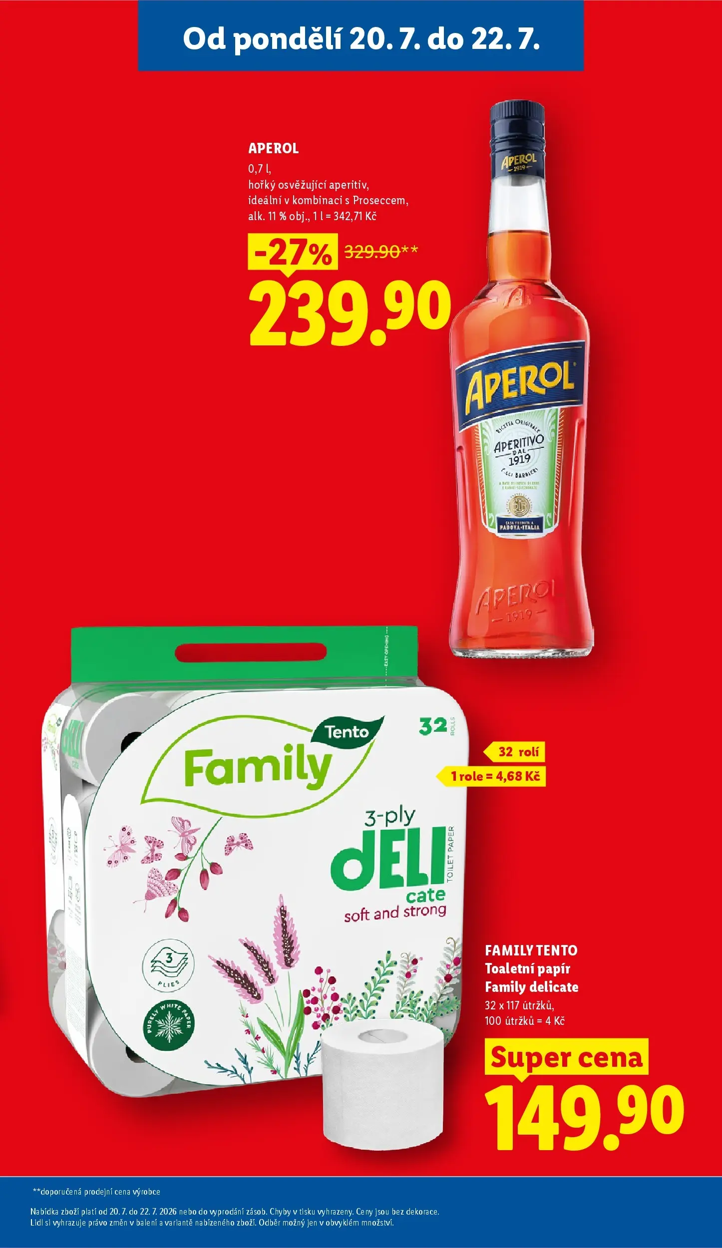 Lidl leták od 20.07.2026 - Nový akční leták | Strana: 9 | Produkty: Toaletní papír, Aperitivo, Aperol