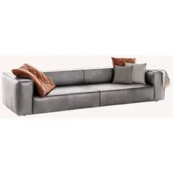 Viersitzer-Sofa around the block in Echtleder Hellgrau