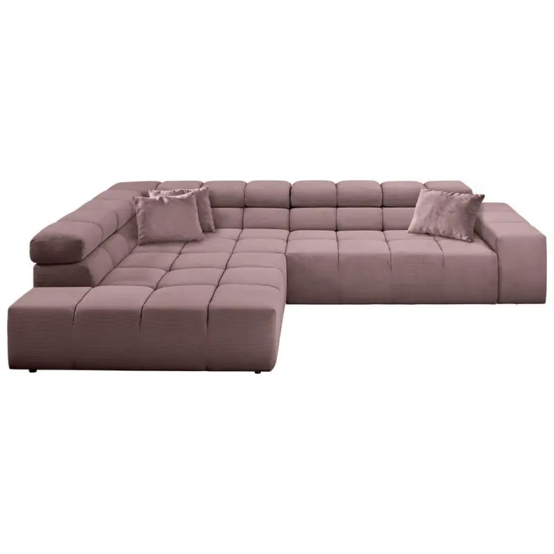 Ecksofa in Feincord Altrosa Zierkissen, R&uuml;cken echt, Kopfteilverstellung 215/319 cm