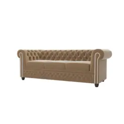 Chesterfield-Sofa 3-Sitzer mit Schlaffunktion Nyx Beige Samt