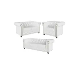 Sitzgarnitur 3+2+1 Chesterfield Morin Wei&szlig; Vegan Leder