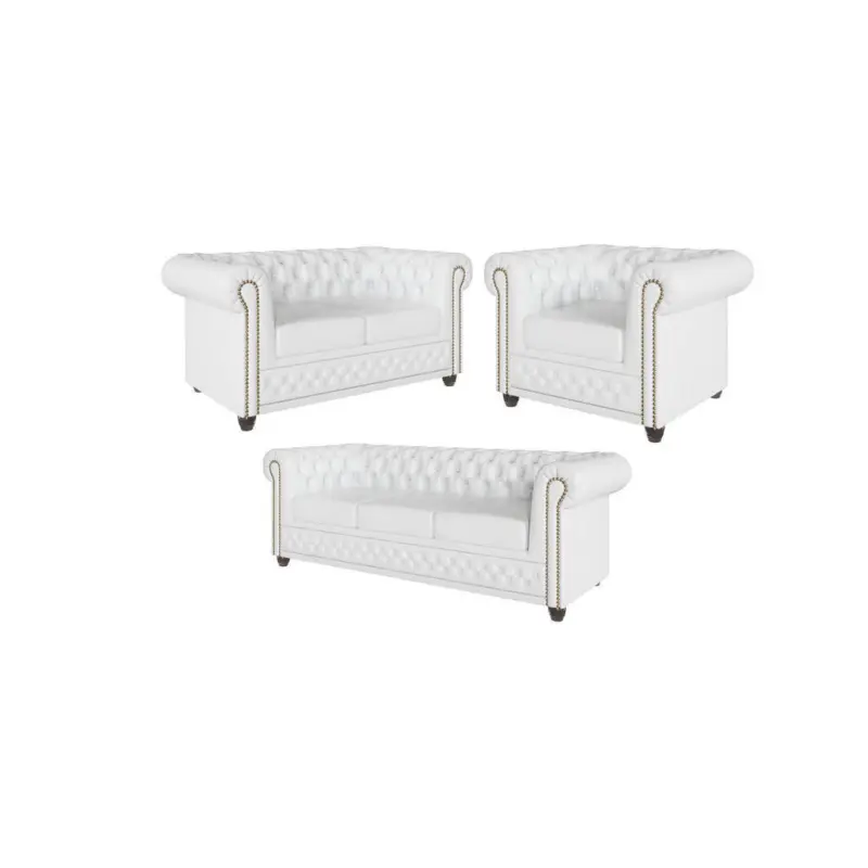 Sitzgarnitur 3+2+1 Chesterfield Morin Wei&szlig; Vegan Leder