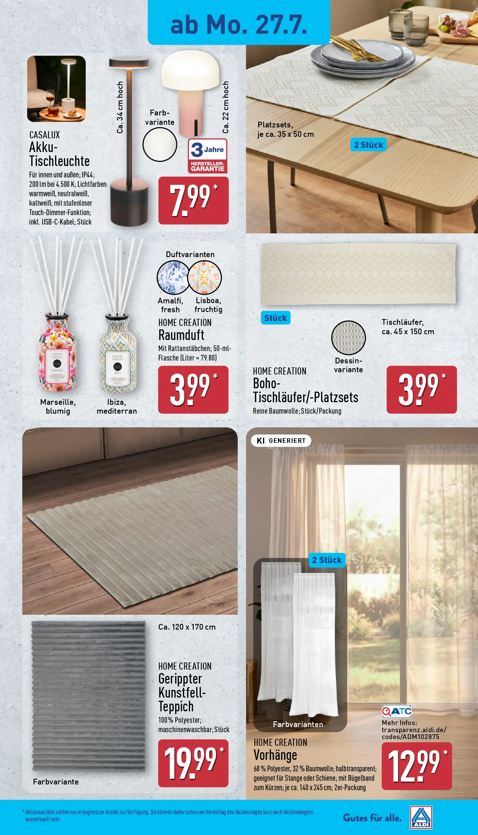 Aldi - ALDI Nord: Wochenangebote (ab 27.07.2026) » Angebote Online | Seite: 21 | Produkte: Teppich, Home creation
