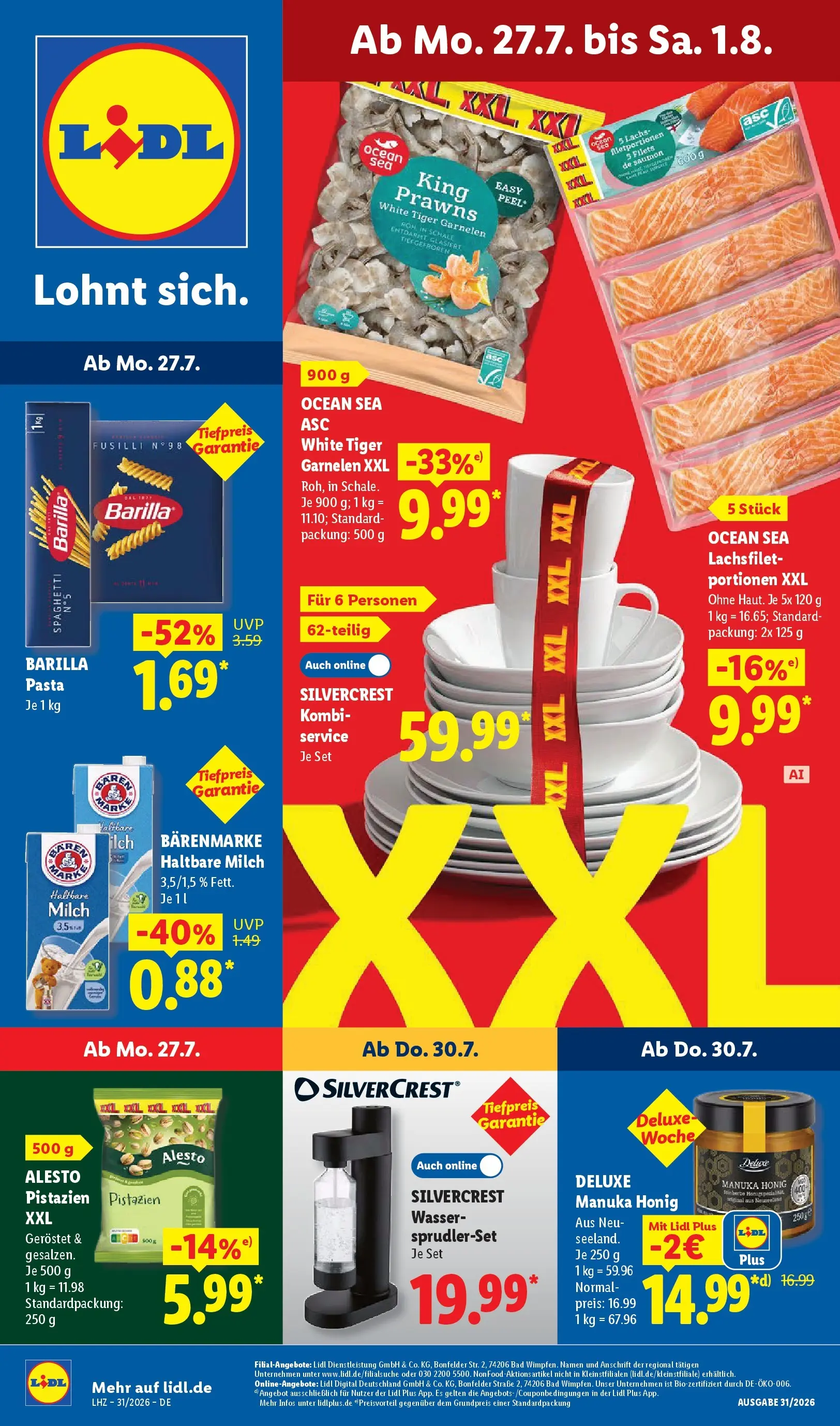 Lidl Prospekt Einbeck (ab 27.07.2026) ยป Angebote online | Seite: 1 | Produkte: Barilla, Garnelen, Pistazien, Tiger garnelen Lidl Prospekt Einbeck (ab 27.07.2026) zum Blรคttern ยป Angebote | Seite: 1 | Produkte: Barilla, Garnelen, Pistazien, Tiger garnelen