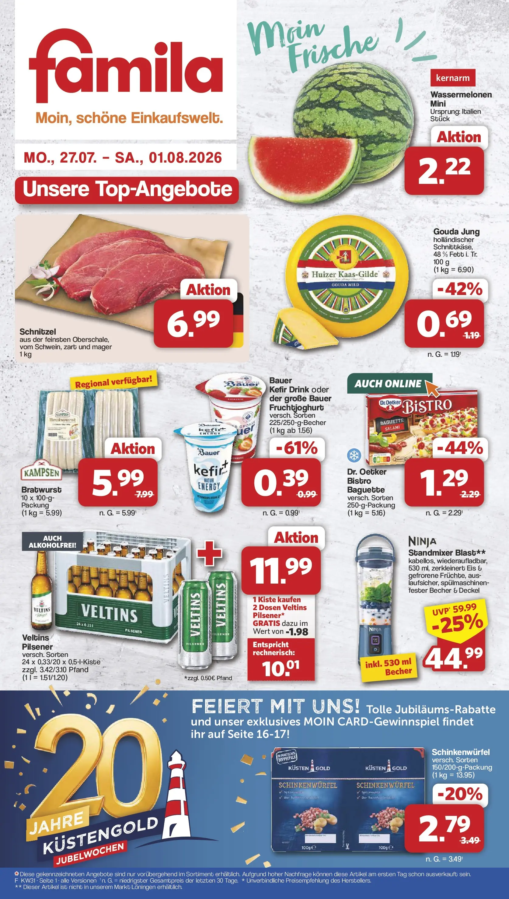 Famila Nordwest - Famila: Wochenangebote (ab 27.07.2026) zum Blättern | Seite: 1 | Produkte: Gouda, Bratwurst, Salami, Eis