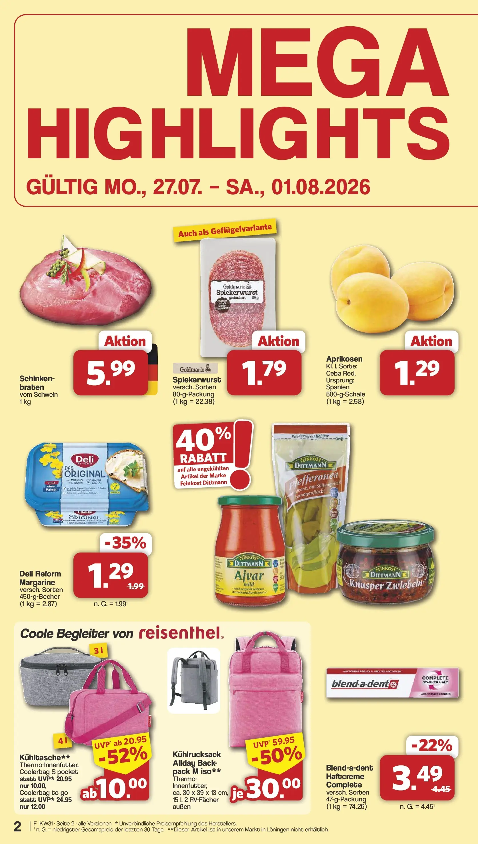 Famila Nordwest - Famila: Wochenangebote (ab 27.07.2026) zum Blättern | Seite: 2 | Produkte: Margarine, Zwiebeln, Schinken, Deli reform