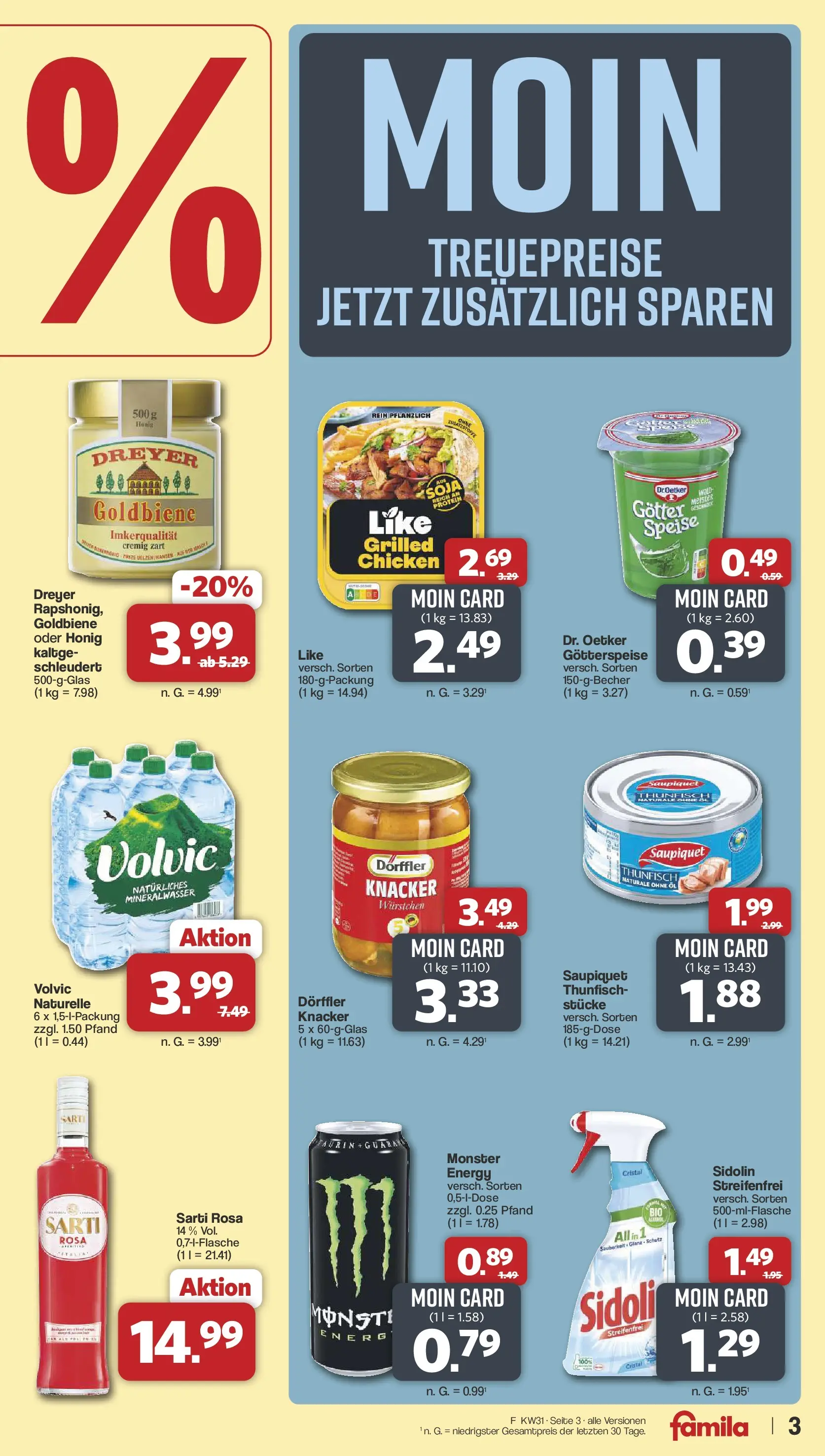 Famila Nordwest - Famila: Wochenangebote (ab 27.07.2026) zum Blättern | Seite: 3 | Produkte: Thunfisch, Mineralwasser, Monster, Volvic