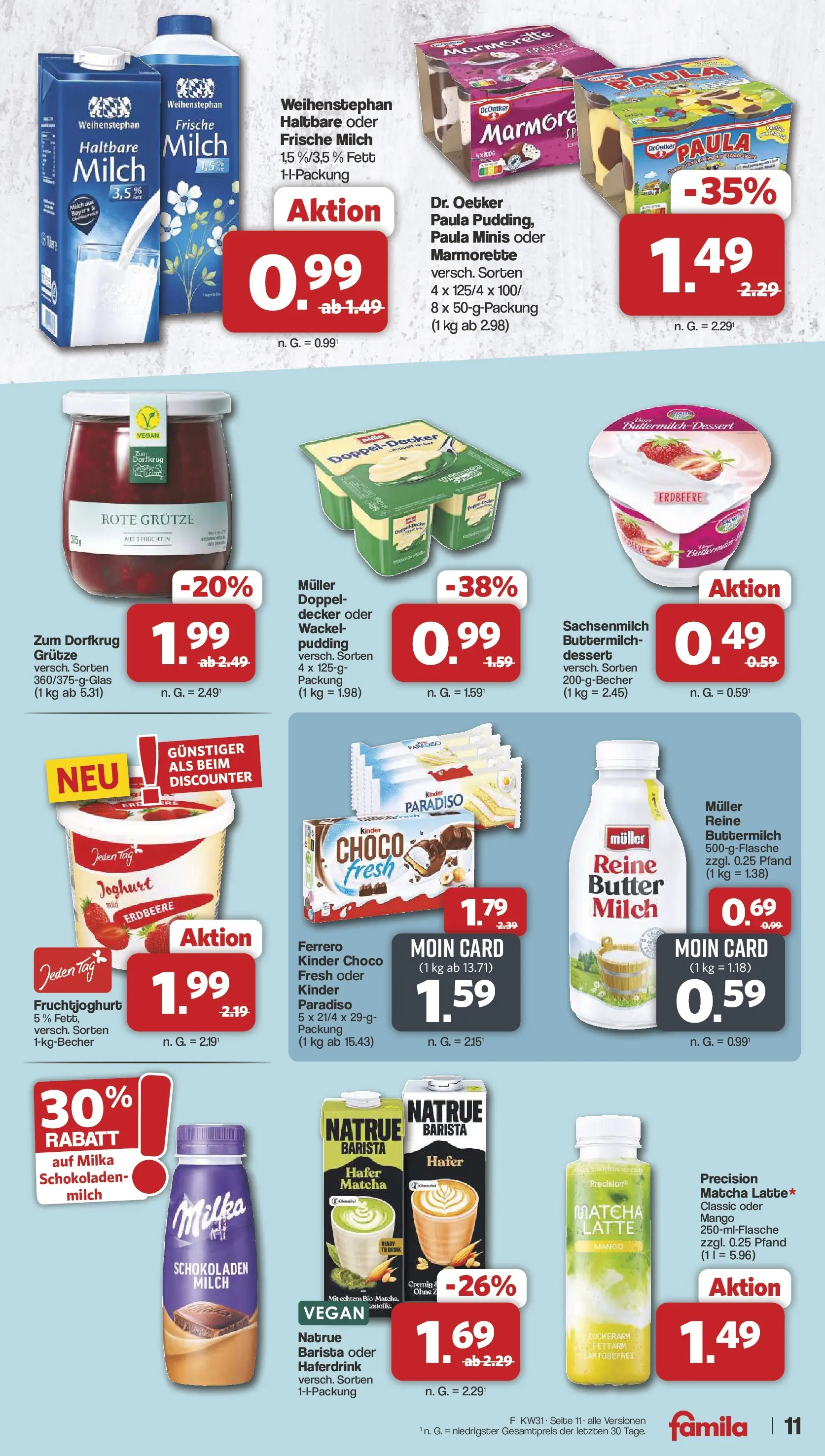 Famila Nordwest - Famila: Wochenangebote (ab 27.07.2026) zum Blättern | Seite: 11 | Produkte: Buttermilch, Haltbare milch, Milka, Haferdrink