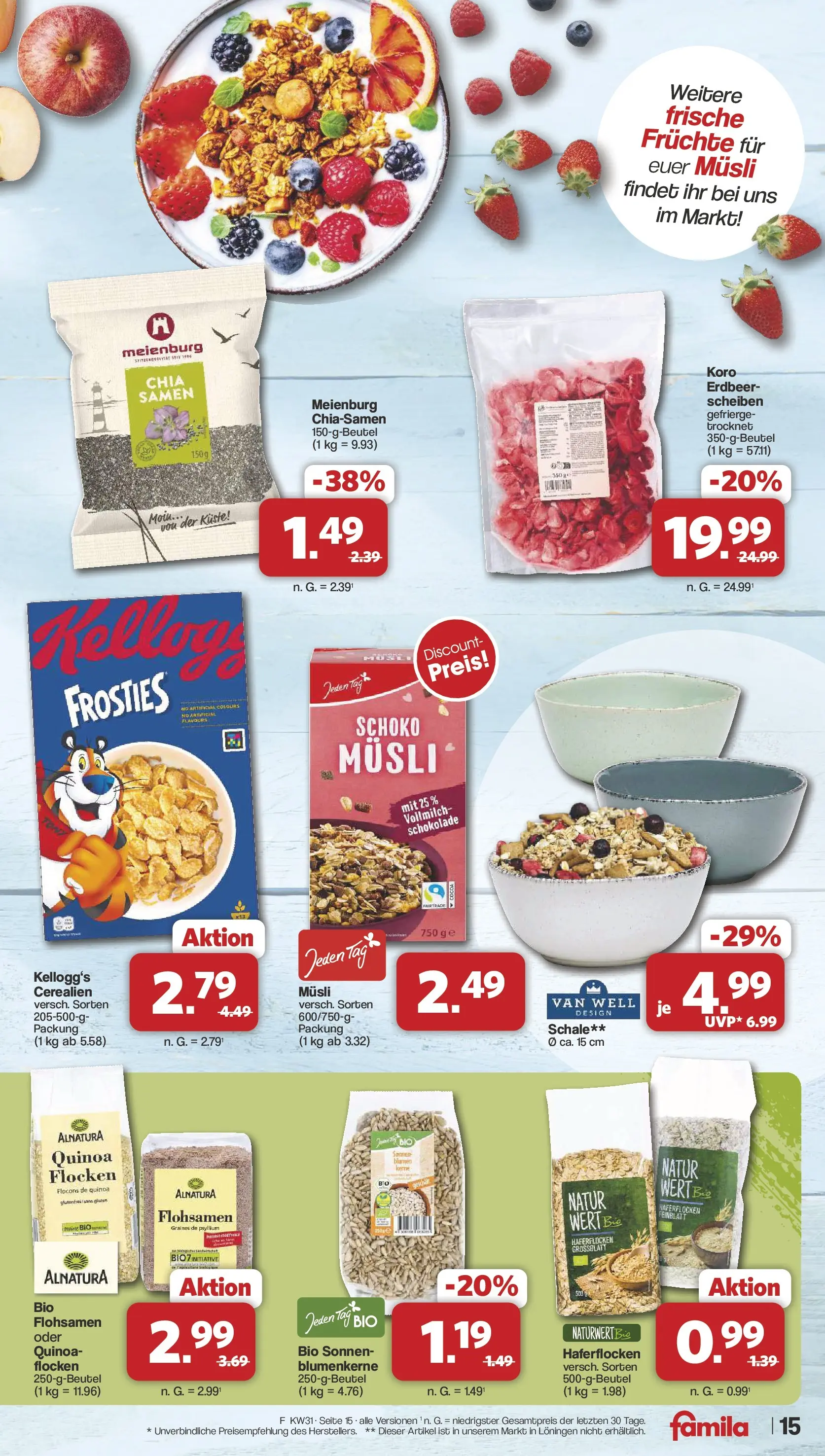 Famila Nordwest - Famila: Wochenangebote (ab 27.07.2026) zum Blättern | Seite: 15 | Produkte: Musli, Schokolade, Kellogg's, Flocken