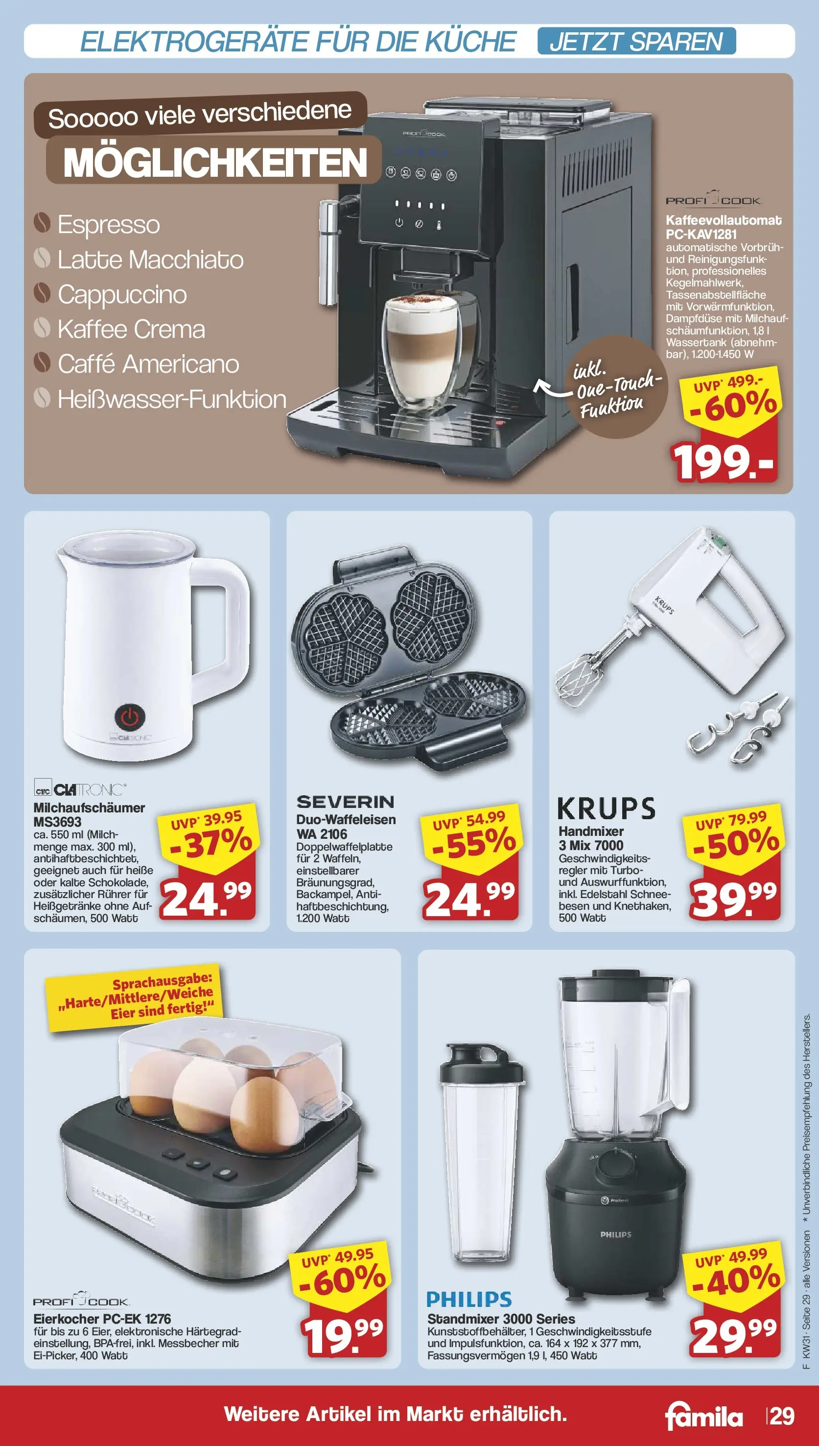 Famila Nordwest - Famila: Wochenangebote (ab 27.07.2026) zum Blättern | Seite: 31 | Produkte: Küche, Handmixer, Kaffeevollautomat, Eierkocher