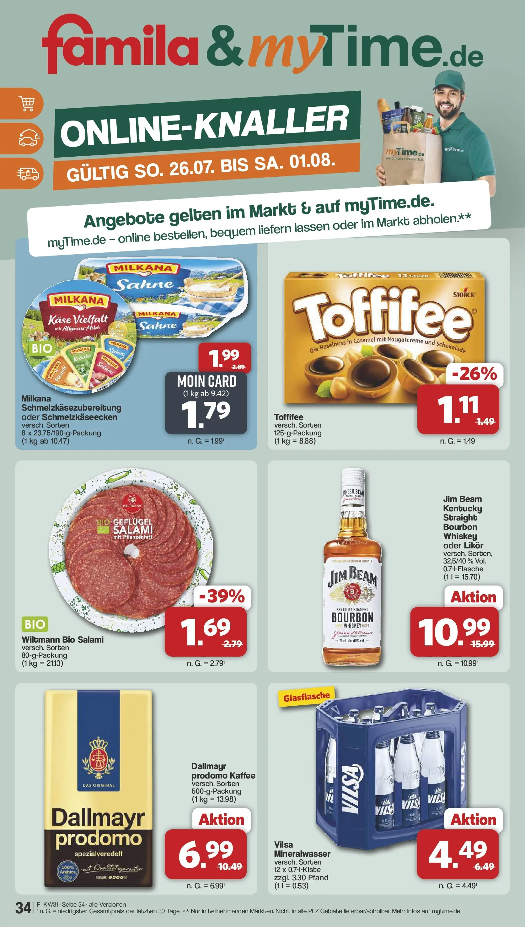 Famila Nordwest - Famila: Wochenangebote (ab 27.07.2026) zum Blättern | Seite: 36 | Produkte: Milch, Mineralwasser, Salami, Dallmayr prodomo