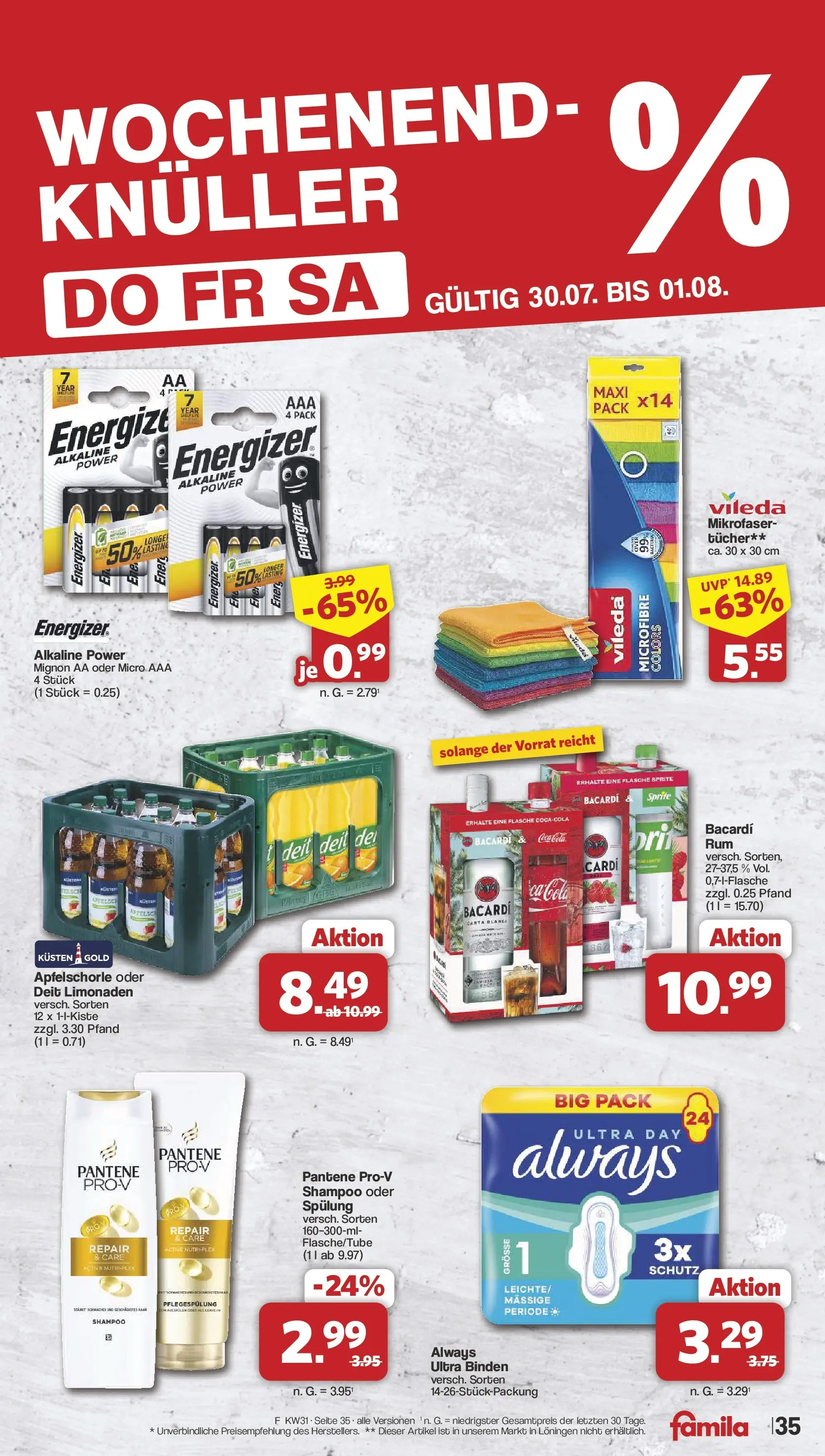 Famila Nordwest - Famila: Wochenangebote (ab 27.07.2026) zum Blättern | Seite: 37 | Produkte: Bacardi, Sprite, Cola, Spülung