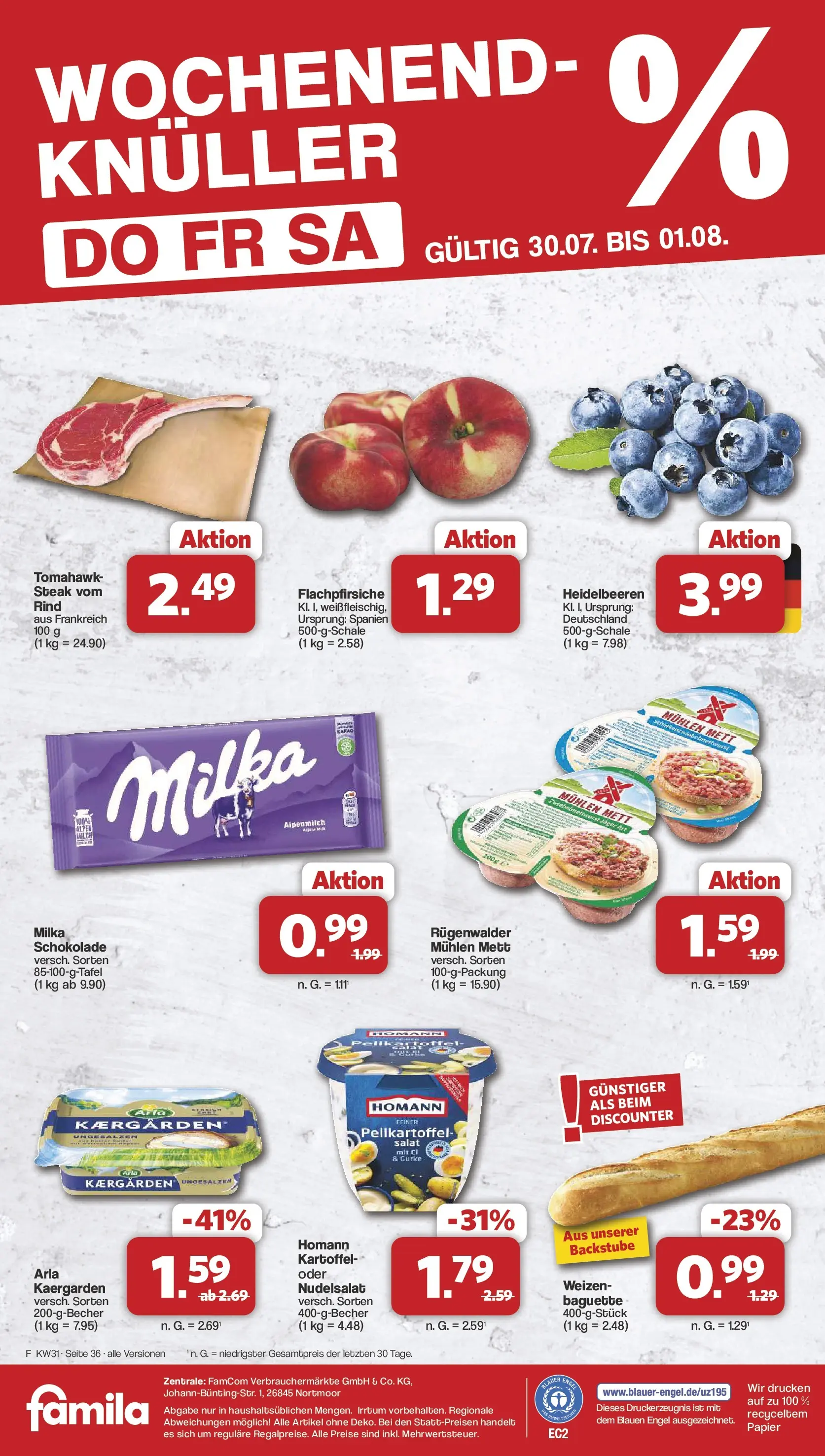 Famila Nordwest - Famila: Wochenangebote (ab 27.07.2026) zum Blättern | Seite: 38 | Produkte: Milka schokolade, Milka, Steak, Salat
