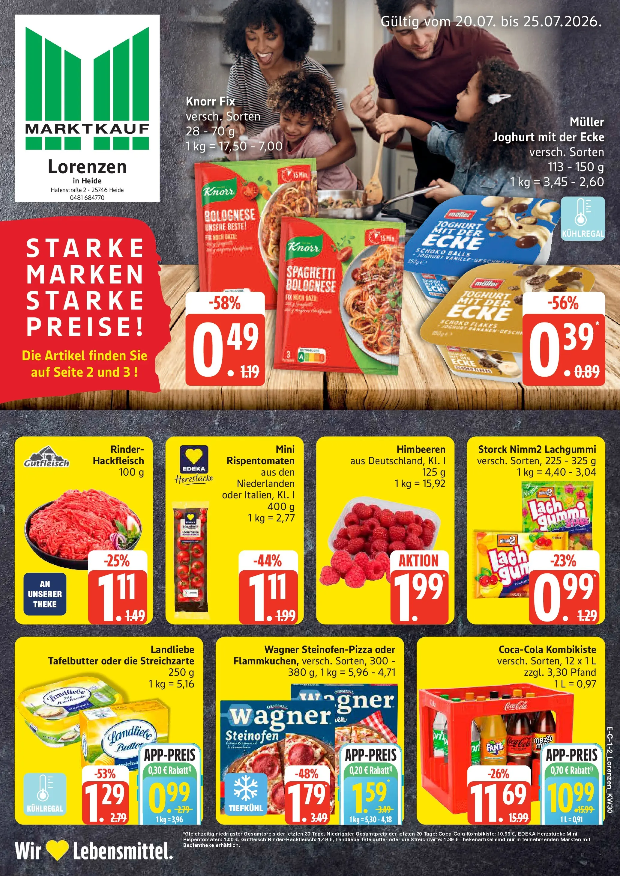 Marktkauf Prospekt Heide (ab 20.07.2026) » Angebote online | Seite: 1 | Produkte: Himbeeren, Joghurt, Theke, Hackfleisch