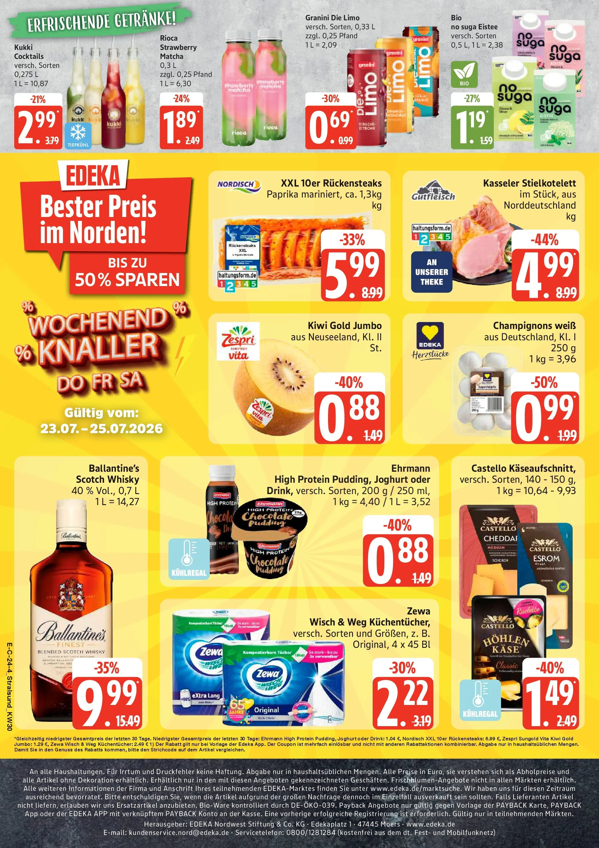 Edeka Prospekt Stralsund (ab 20.07.2026) » Angebote Online | Seite: 28 | Produkte: Käse, Pudding, Champignons, Paprika