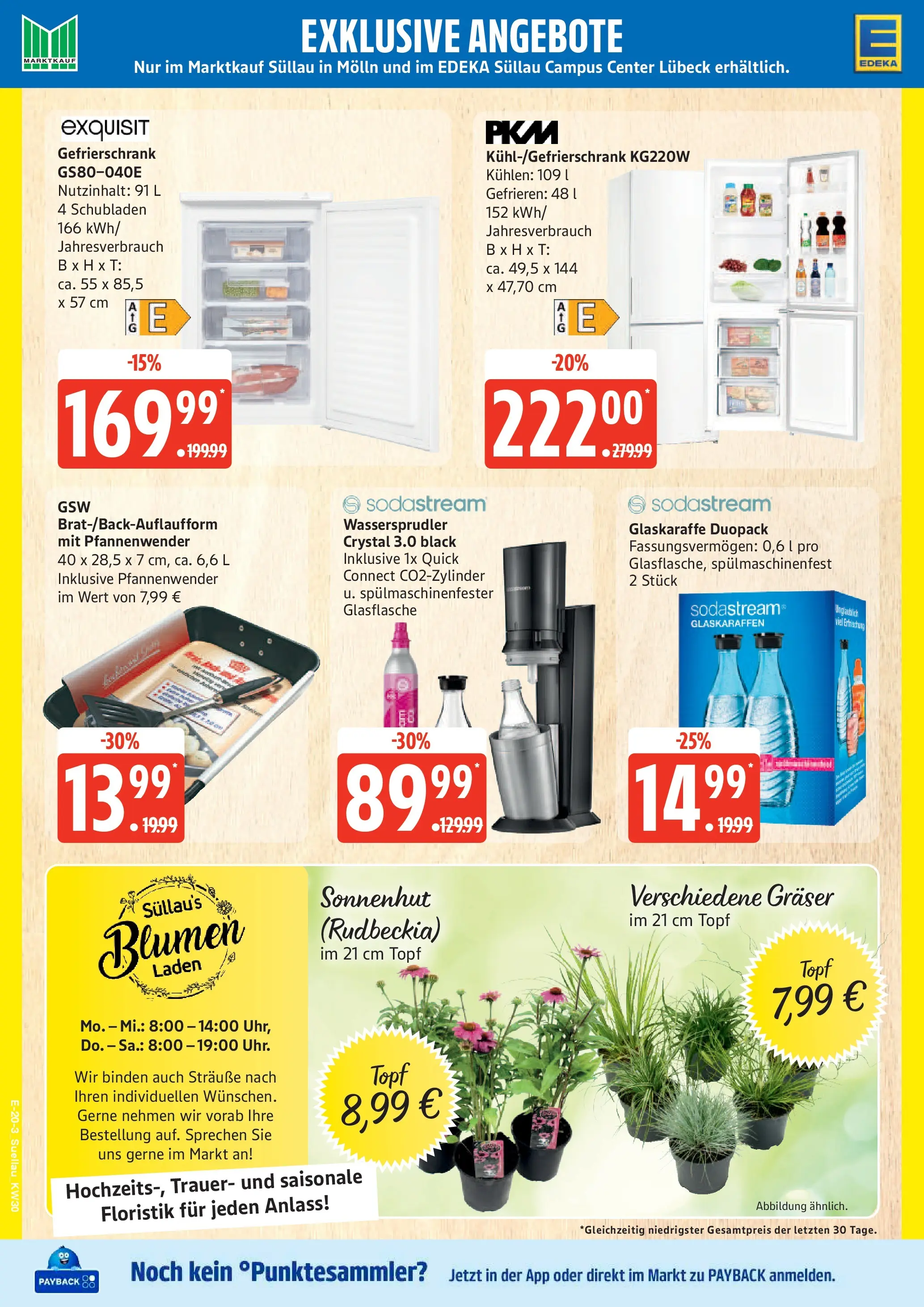 Edeka prospekt Lübeck (ab 20.07.2026) » Angebote Online | Seite: 24 | Produkte: Gefrierschrank, Blumen, Sodastream
