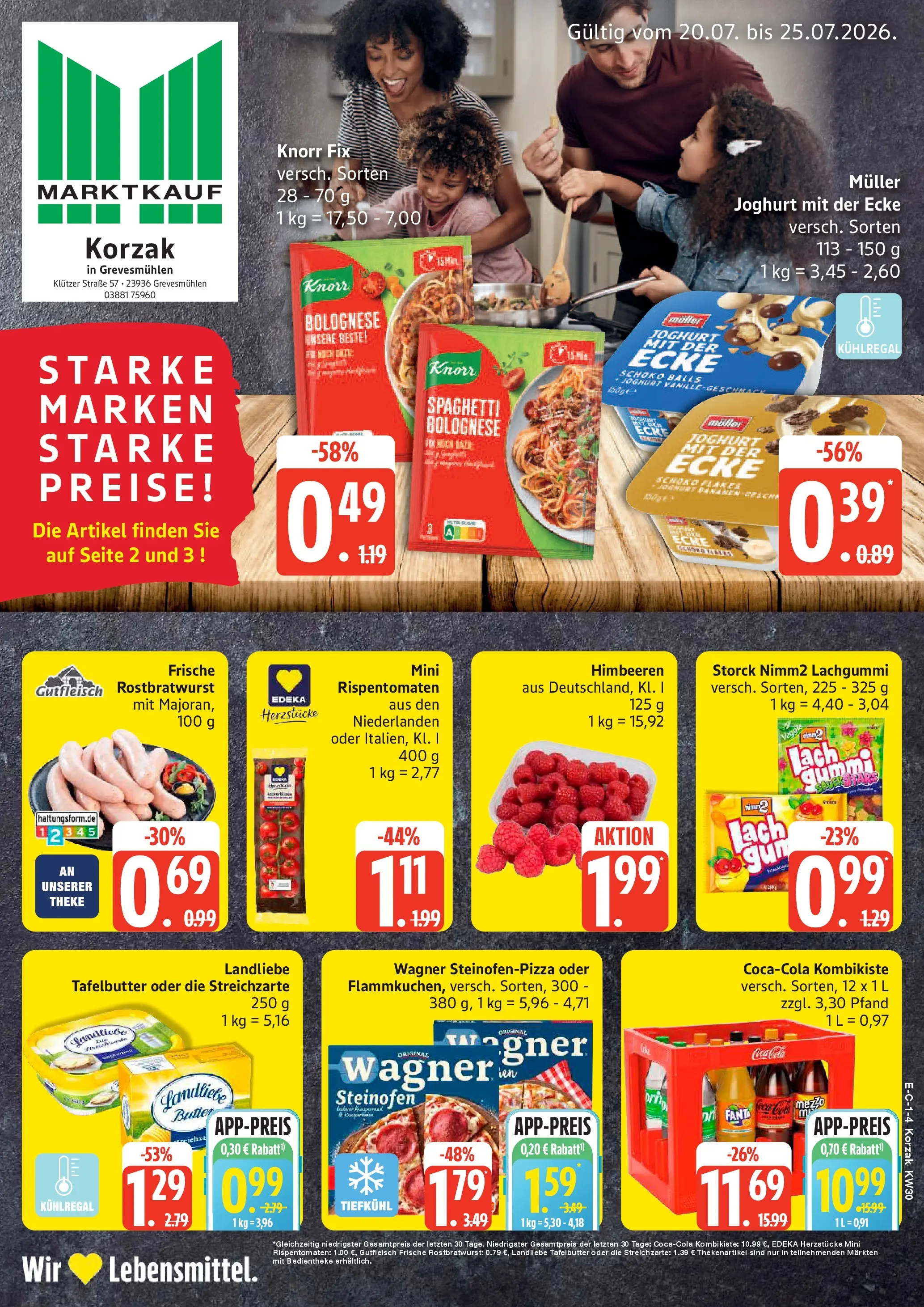 Marktkauf Prospekt Grevesmühlen (ab 20.07.2026) » Angebote online | Seite: 1 | Produkte: Himbeeren, Knorr fix, Coca cola, Theke