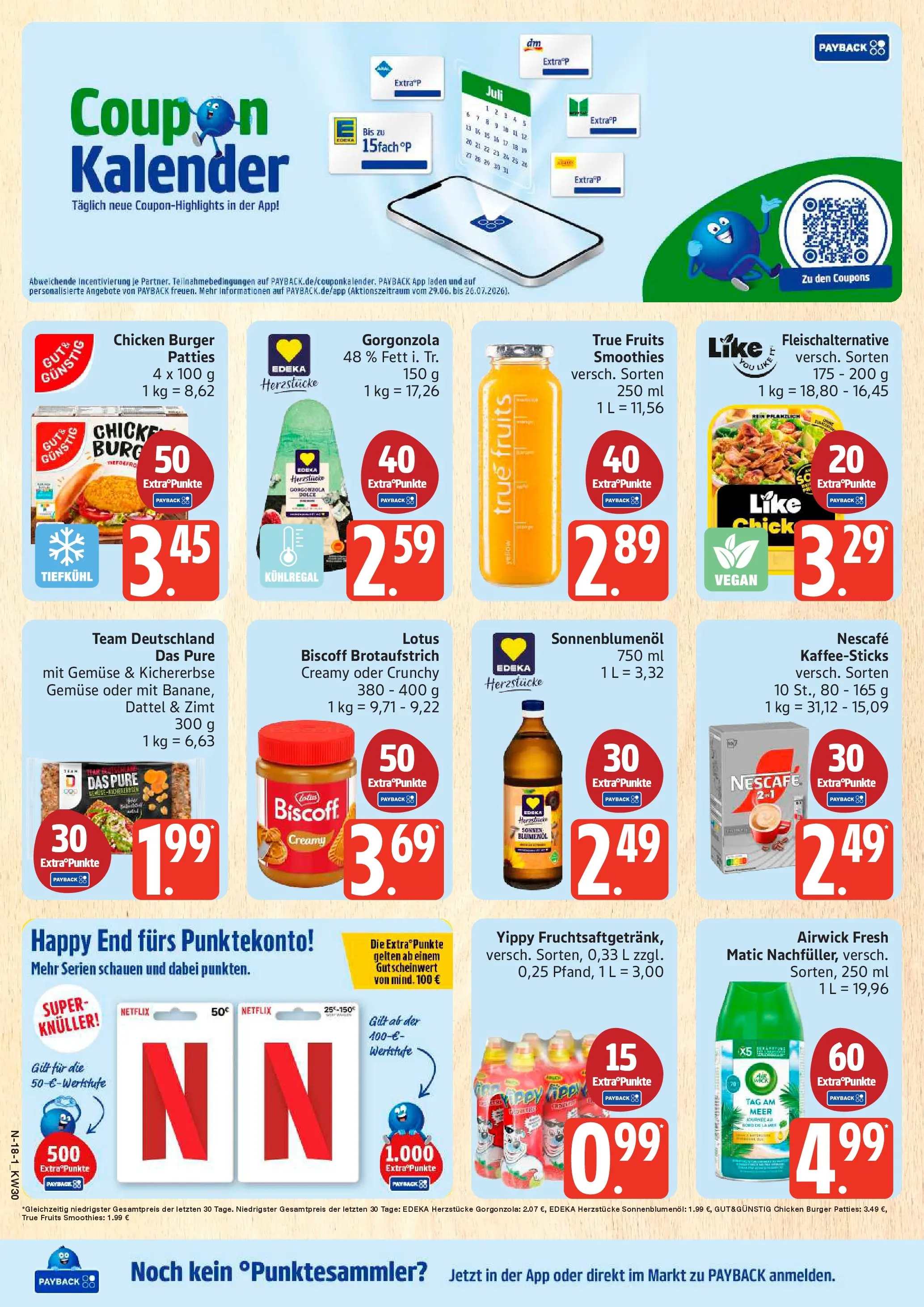 Edeka prospekt Schleswig (ab 20.07.2026) » Angebote Online | Seite: 18 | Produkte: Nescafe, Sonnenblumenol, Burger, Dattel