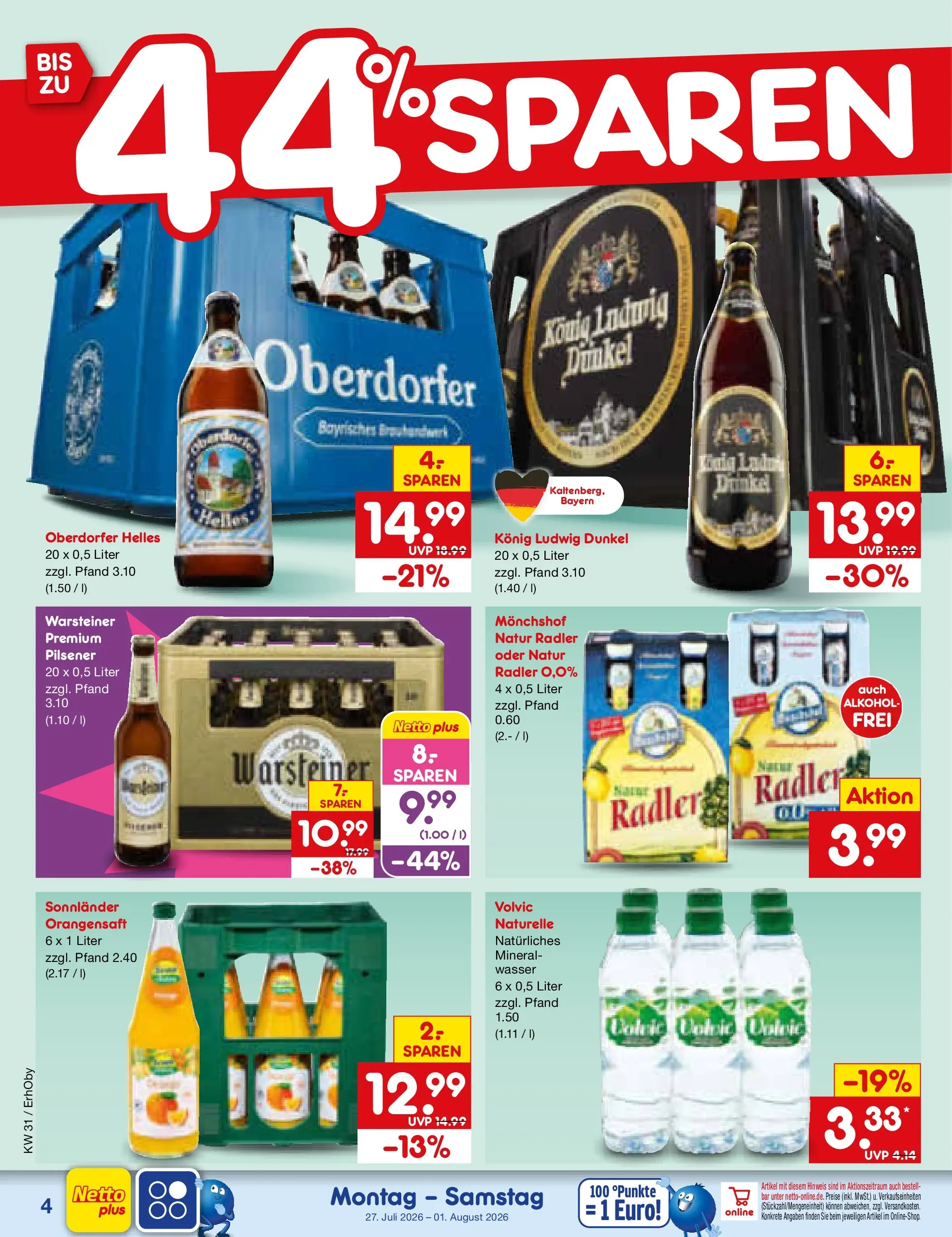 Netto Marken-Discount Prospekt Ergolding (ab 27.07.2026) ยป Angebote | Seite: 4 | Produkte: Monchshof, Radler, Warsteiner, Volvic Netto Marken-Discount Prospekt Ergolding (ab 27.07.2026) ยป Angebote | Seite: 4 | Produkte: Monchshof, Radler, Warsteiner, Volvic