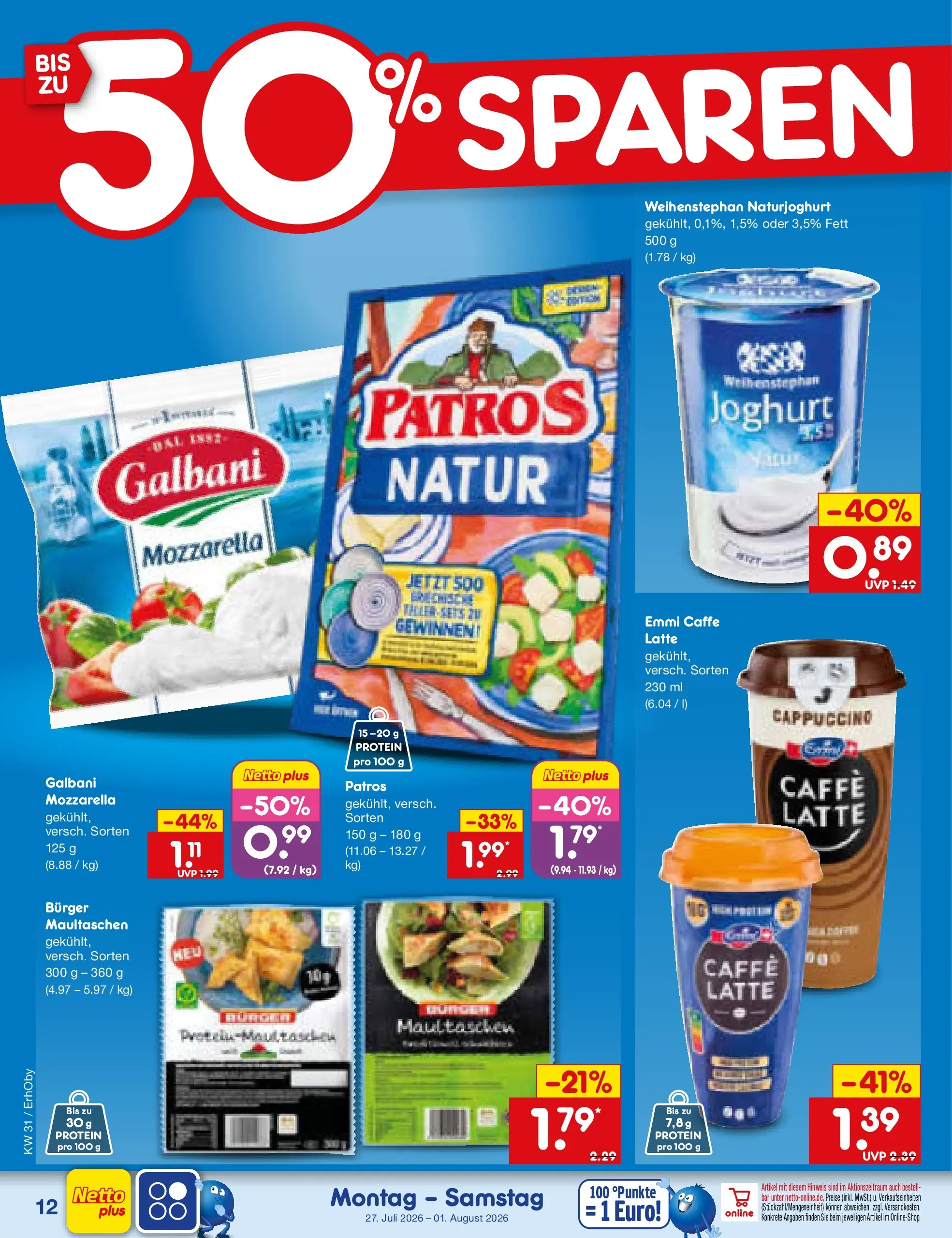 Netto Marken-Discount Prospekt Ergolding (ab 27.07.2026) ยป Angebote | Seite: 20 | Produkte: Mozzarella, Burger, Patros, Maultaschen Netto Marken-Discount Prospekt Ergolding (ab 27.07.2026) ยป Angebote | Seite: 20 | Produkte: Mozzarella, Burger, Patros, Maultaschen