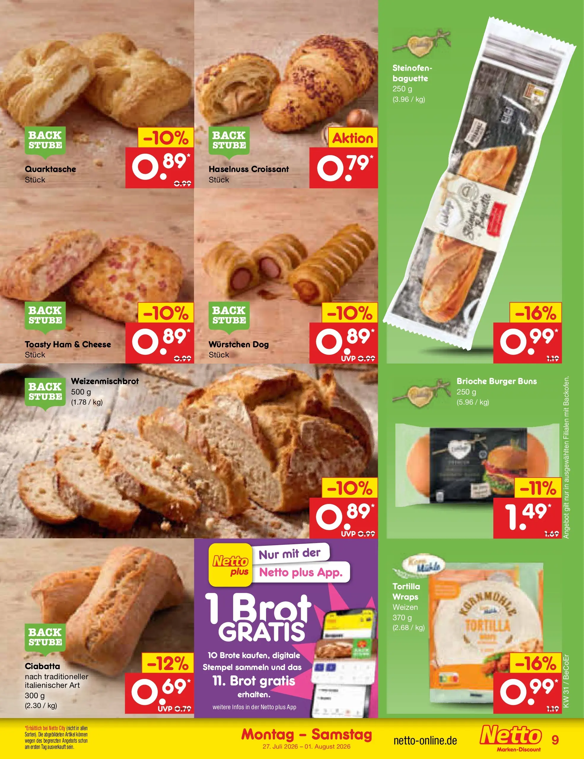 Netto Marken-Discount Prospekt Berlin-Prenzlauer Berg (ab 27.07.2026) ยป Angebote | Seite: 11 | Produkte: Burger, Baguette, Croissant, Brot Netto Marken-Discount Prospekt Berlin-Prenzlauer Berg (ab 27.07.2026) ยป Angebote | Seite: 11 | Produkte: Burger, Baguette, Croissant, Brot