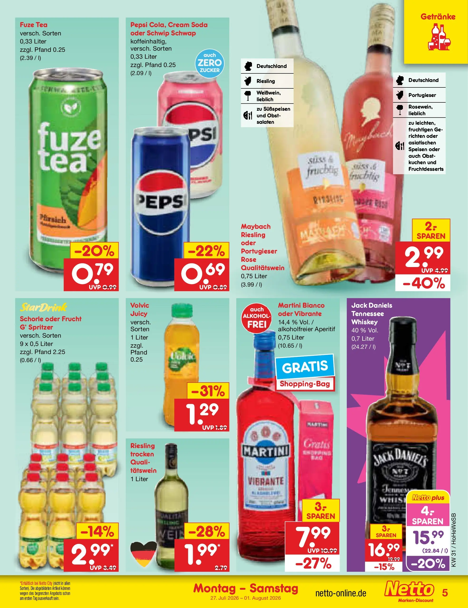 Netto Marken-Discount Prospekt Hannover (ab 27.07.2026) ยป Angebote | Seite: 5 | Produkte: Fuze tea, Jack Daniel's, Schwip schwap, Zucker Netto Marken-Discount Prospekt Hannover (ab 27.07.2026) ยป Angebote | Seite: 5 | Produkte: Fuze tea, Jack Daniel's, Schwip schwap, Zucker