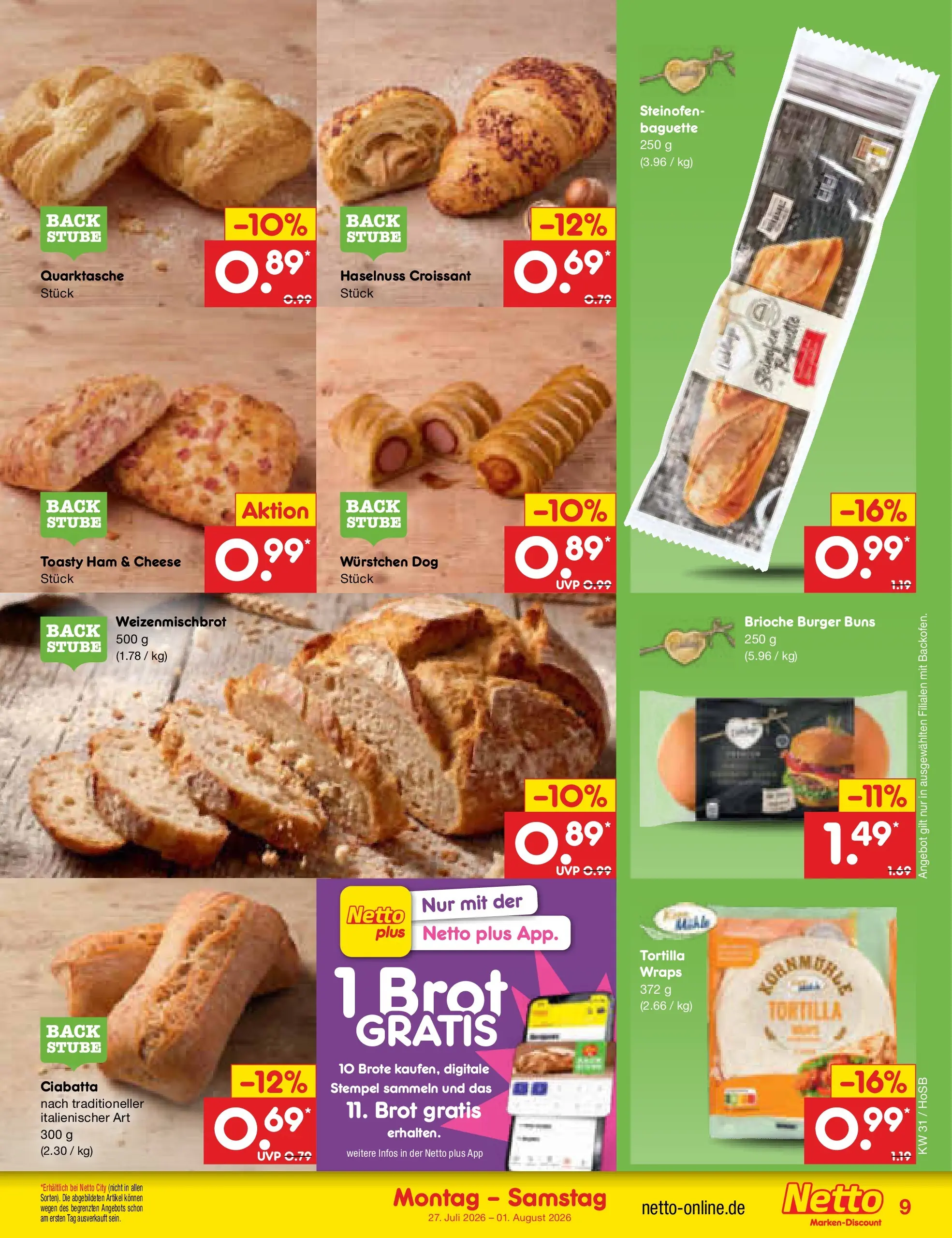 Netto Marken-Discount Prospekt Hannover (ab 27.07.2026) ยป Angebote | Seite: 11 | Produkte: Burger, Baguette, Croissant, Brot Netto Marken-Discount Prospekt Hannover (ab 27.07.2026) ยป Angebote | Seite: 11 | Produkte: Burger, Baguette, Croissant, Brot