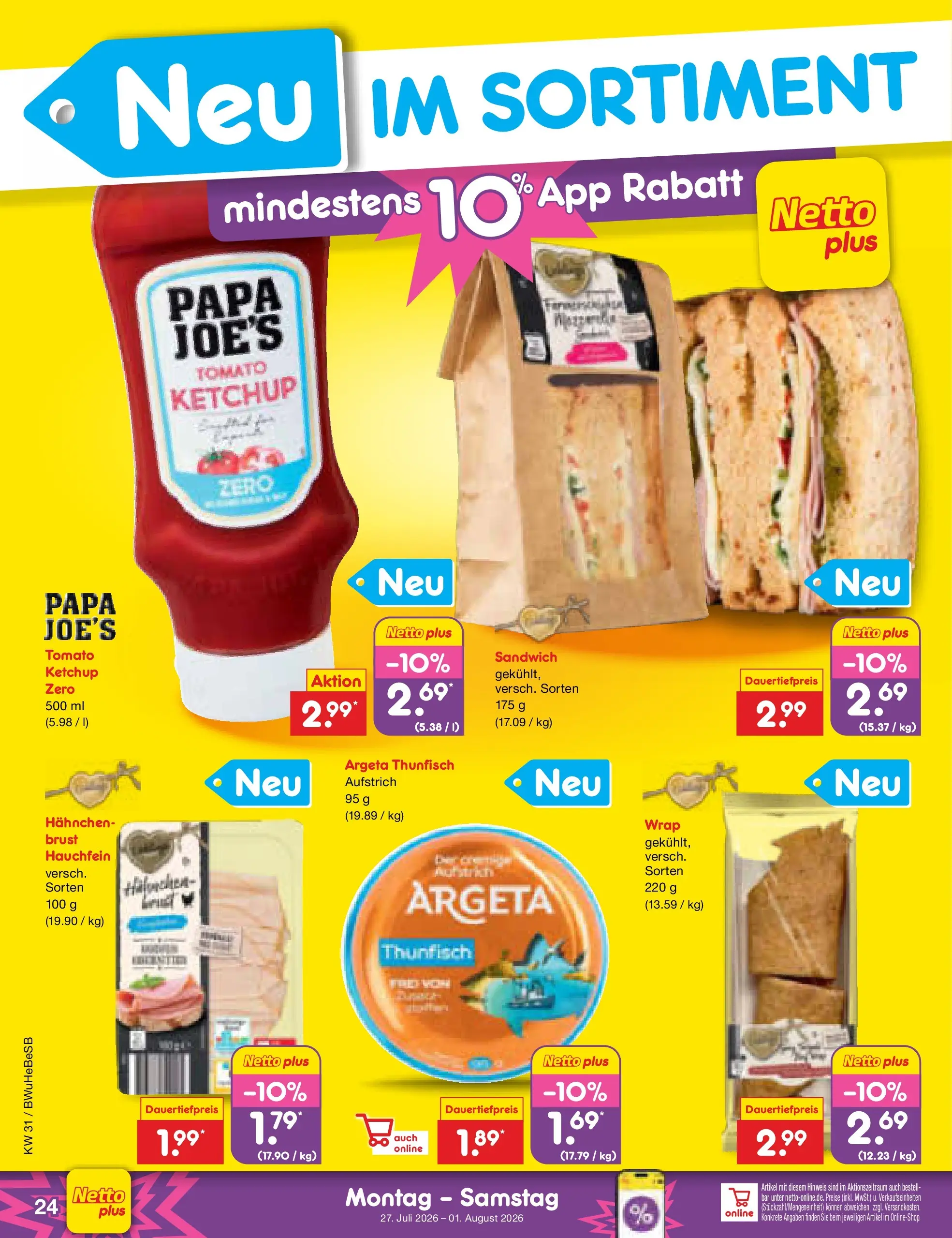 Netto Marken-Discount Prospekt Rostock (ab 27.07.2026) ยป Angebote | Seite: 38 | Produkte: Hahnchen, Thunfisch, Ketchup Netto Marken-Discount Prospekt Rostock (ab 27.07.2026) ยป Angebote | Seite: 38 | Produkte: Hahnchen, Thunfisch, Ketchup