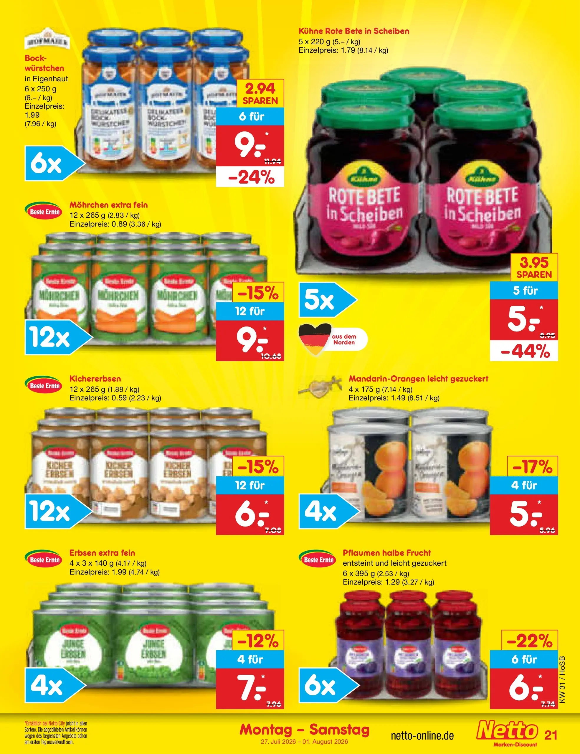 Netto Marken-Discount Prospekt Hannover (ab 27.07.2026) ยป Angebote | Seite: 33 | Produkte: Pflaumen, Erbsen Netto Marken-Discount Prospekt Hannover (ab 27.07.2026) ยป Angebote | Seite: 33 | Produkte: Pflaumen, Erbsen