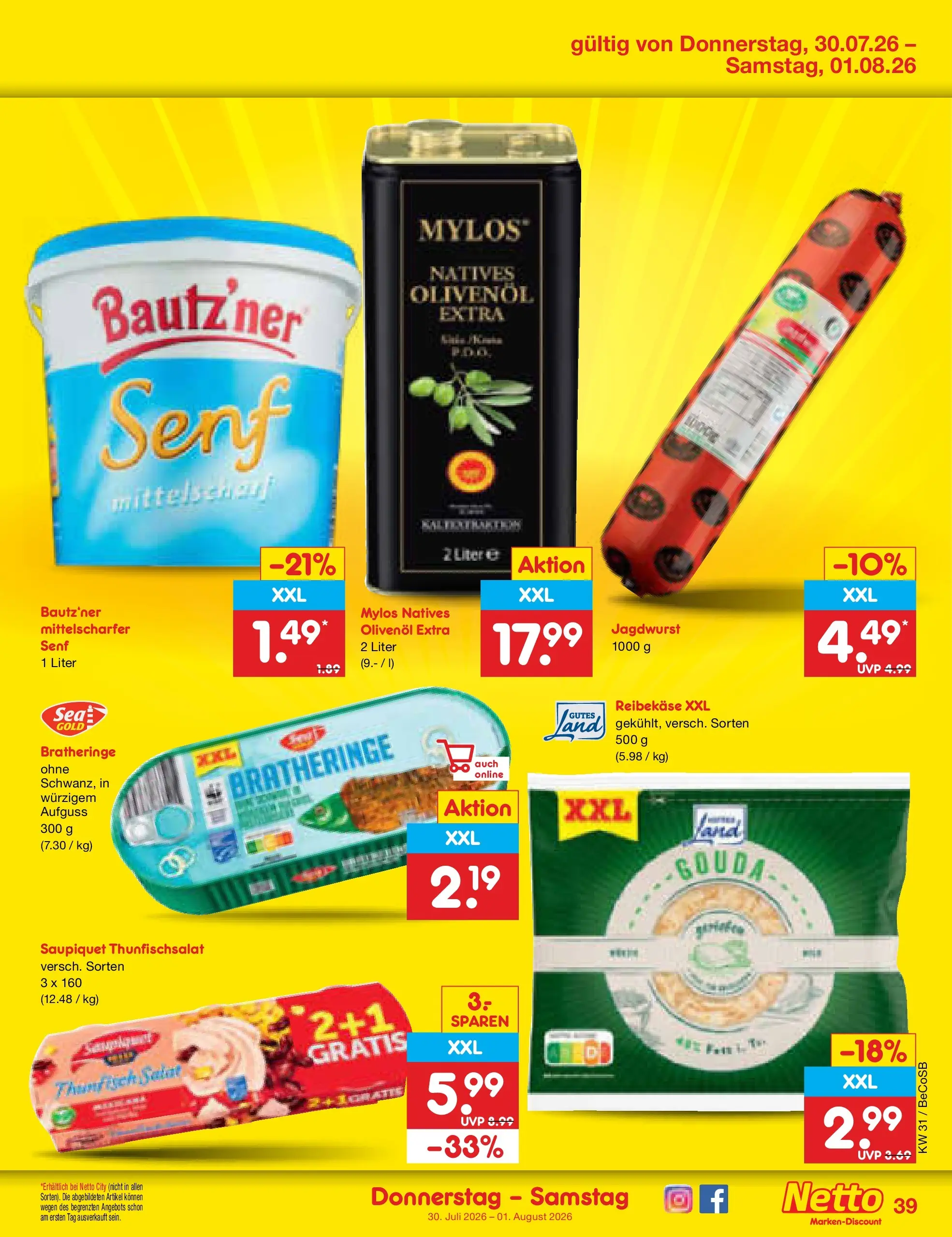 Netto Marken-Discount Prospekt Berlin-Prenzlauer Berg (ab 27.07.2026) ยป Angebote | Seite: 56 | Produkte: Thunfisch, Gouda, Olivenol, Reibekase Netto Marken-Discount Prospekt Berlin-Prenzlauer Berg (ab 27.07.2026) ยป Angebote | Seite: 56 | Produkte: Thunfisch, Gouda, Olivenol, Reibekase