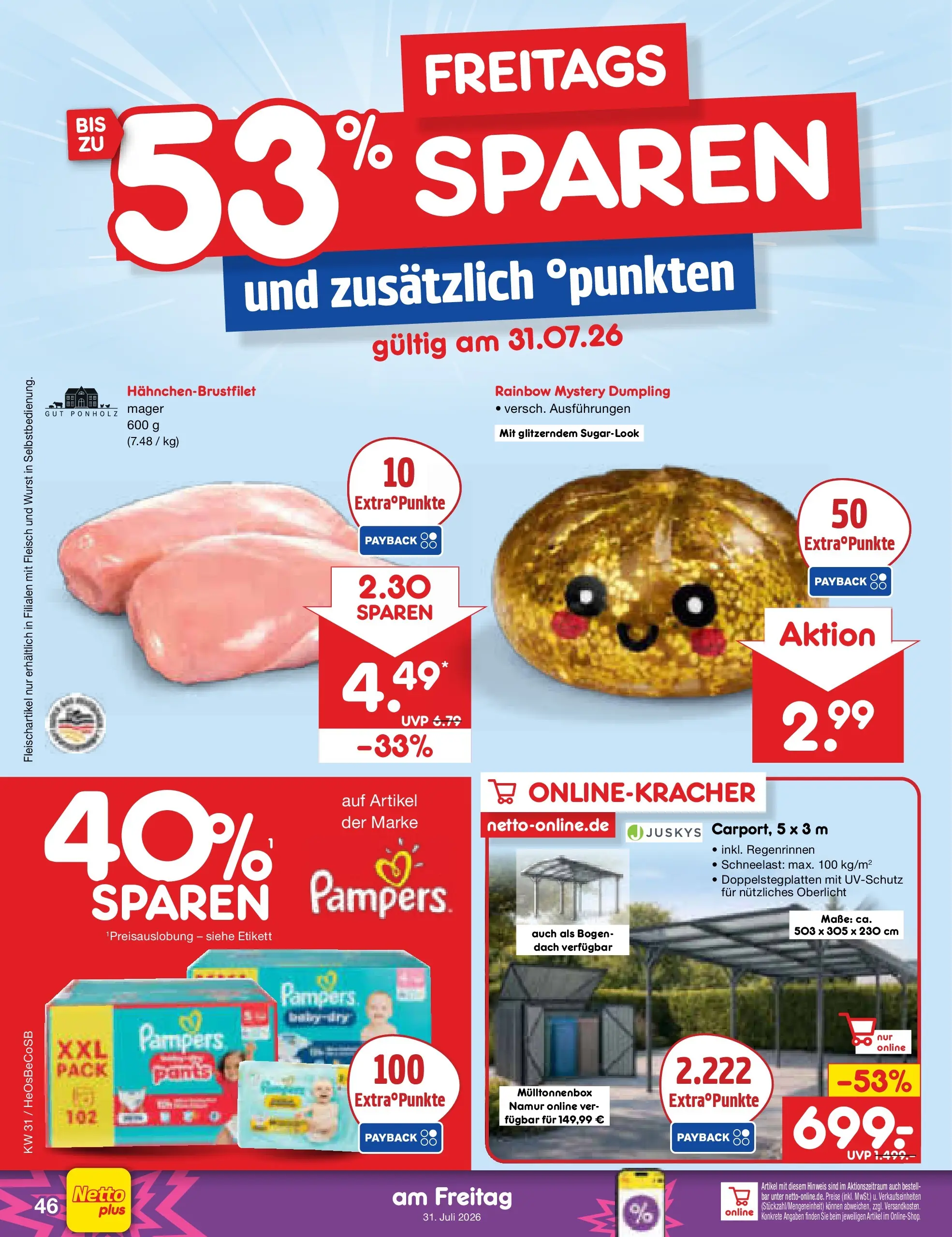 Netto Marken-Discount Prospekt Rostock (ab 27.07.2026) ยป Angebote | Seite: 63 | Produkte: Pampers, Wurst, Fleisch Netto Marken-Discount Prospekt Rostock (ab 27.07.2026) ยป Angebote | Seite: 63 | Produkte: Pampers, Wurst, Fleisch