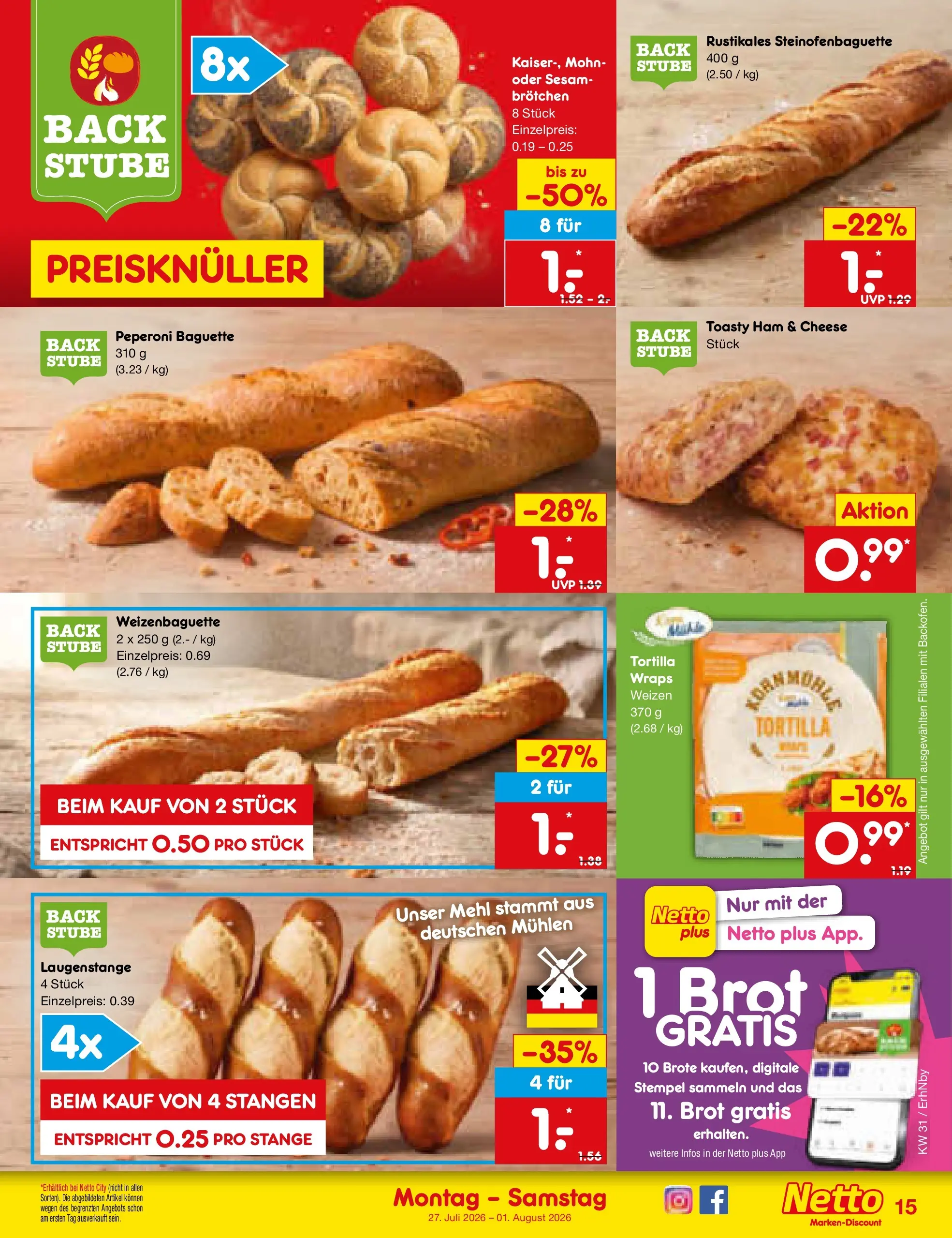 Netto Marken-Discount Prospekt Metten (ab 27.07.2026) » Angebote | Seite: 25 | Produkte: Mehl, Baguette, Brot
