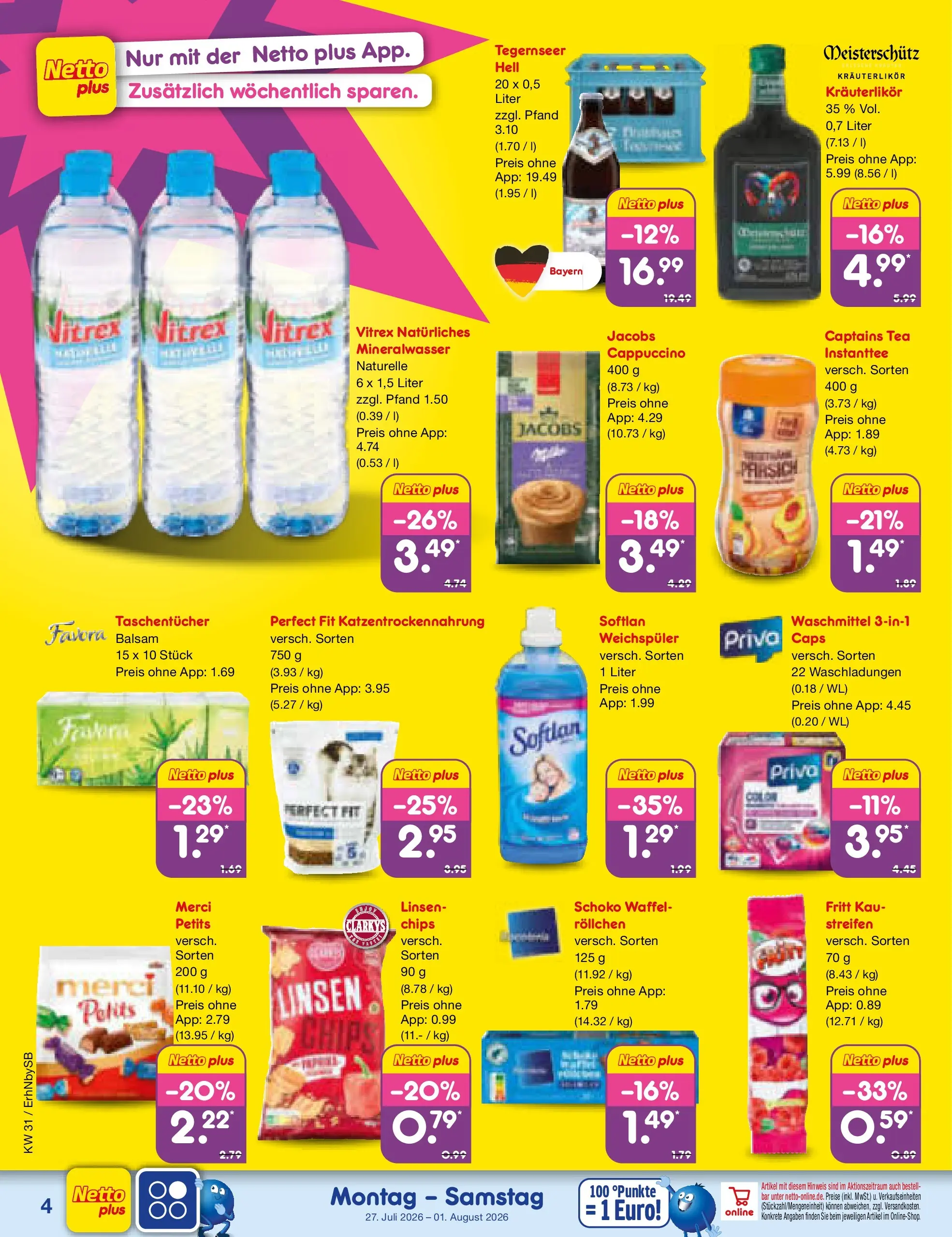 Netto Marken-Discount Prospekt Metten (ab 27.07.2026) » Angebote | Seite: 4 | Produkte: Merci, Weichspüler, Waschmittel, Chips
