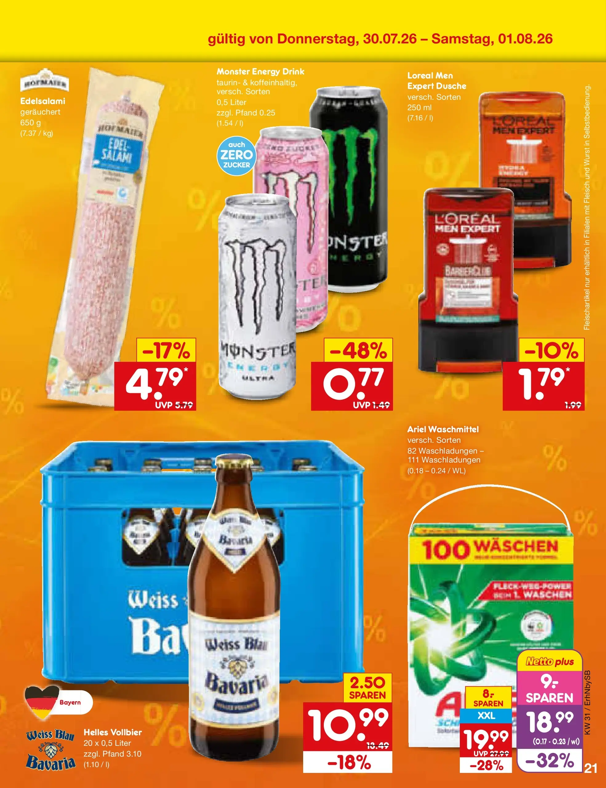 Netto Marken-Discount Prospekt Metten (ab 27.07.2026) » Angebote | Seite: 33 | Produkte: Dusche, Zucker, Wurst, Fleisch