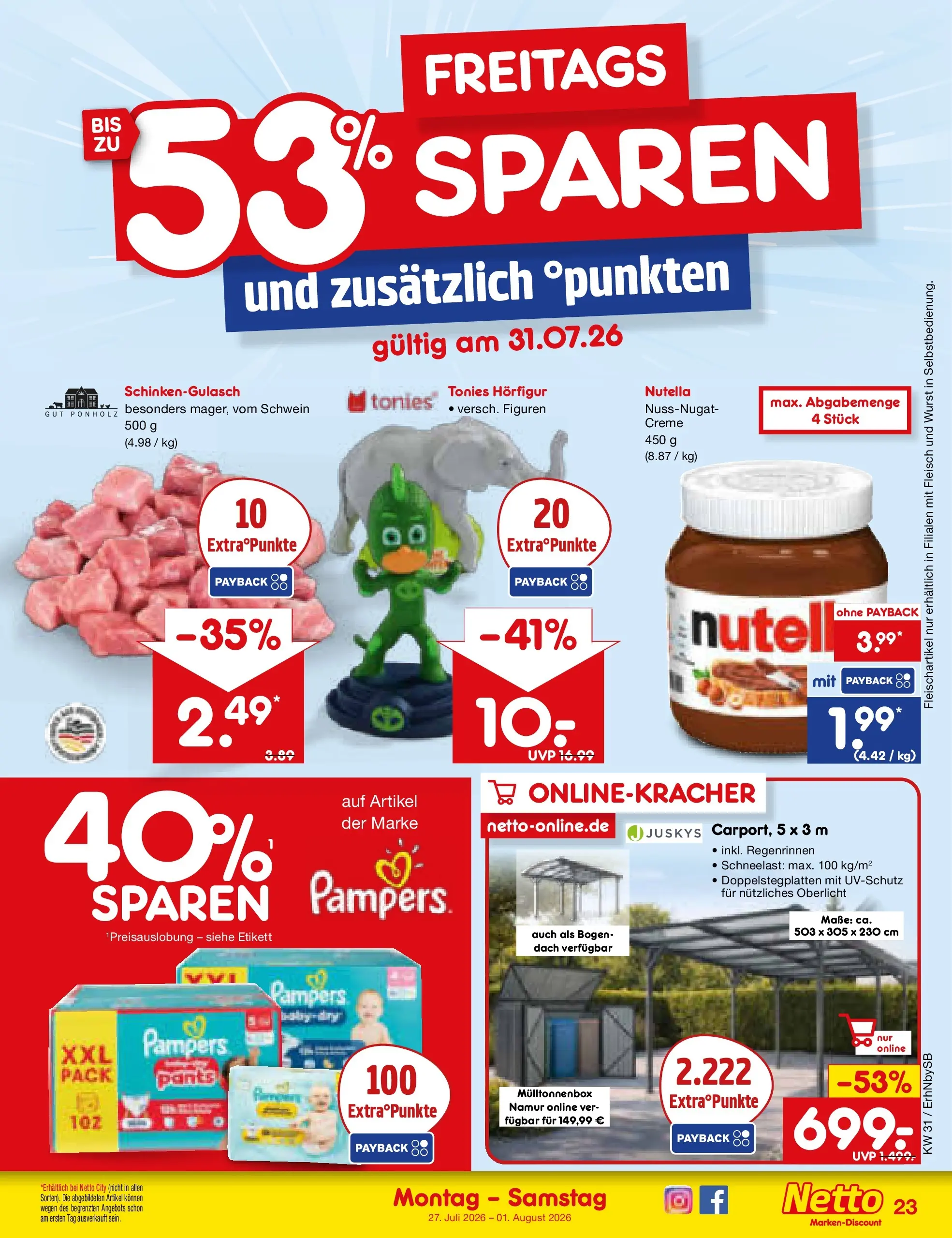 Netto Marken-Discount Prospekt Metten (ab 27.07.2026) » Angebote | Seite: 35 | Produkte: Pampers, Creme, Nutella, Wurst