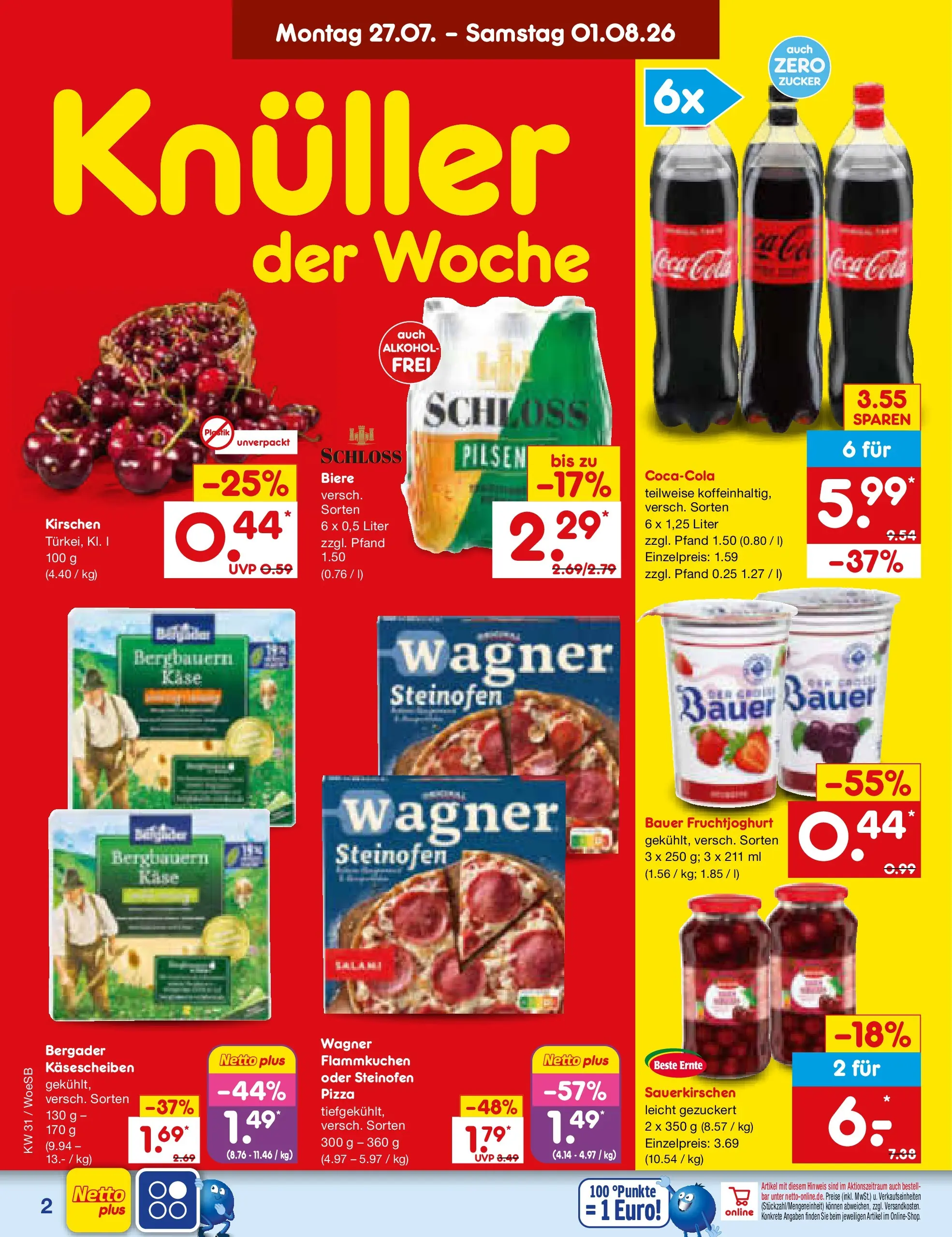 Netto Marken-Discount Prospekt Leonberg (ab 27.07.2026) » Angebote | Seite: 2 | Produkte: Käse, Fruchtjoghurt, Kirschen, Salami