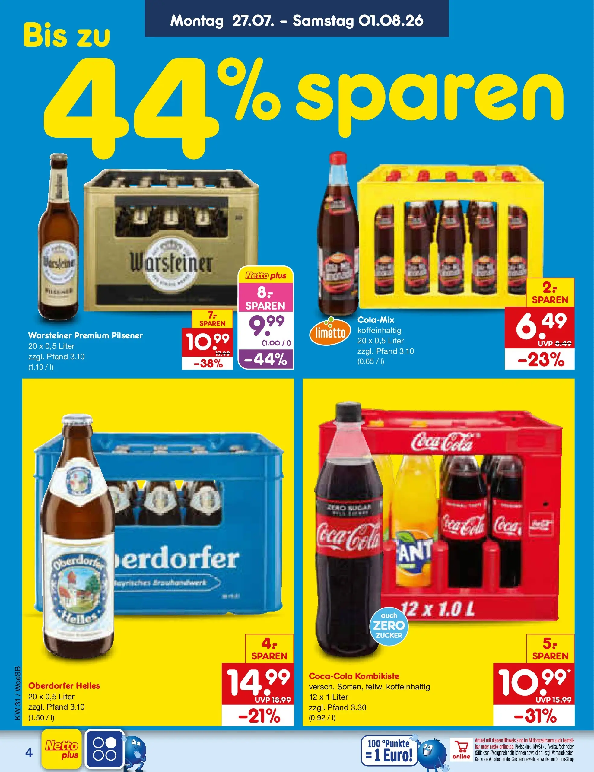 Netto Marken-Discount Prospekt Leonberg (ab 27.07.2026) » Angebote | Seite: 4 | Produkte: Coca cola, Cola, Zucker, Warsteiner