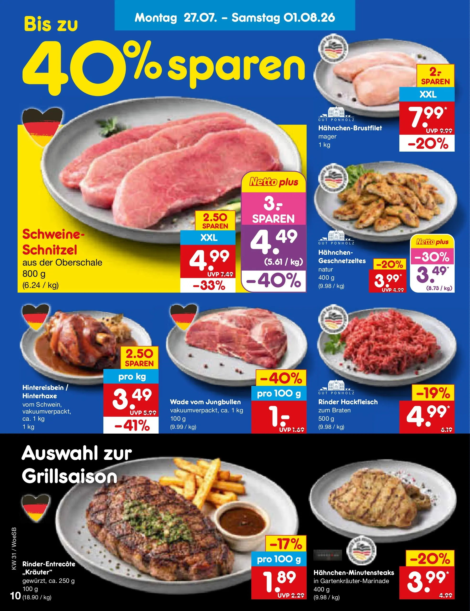 Netto Marken-Discount Prospekt Leonberg (ab 27.07.2026) » Angebote | Seite: 16 | Produkte: Hahnchen, Schnitzel, Hackfleisch