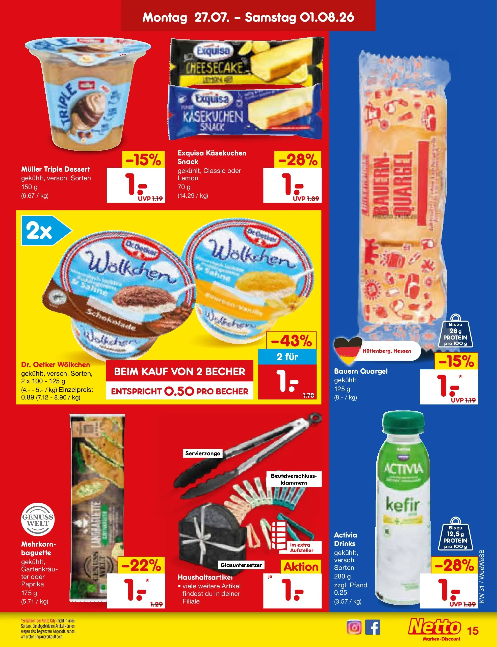 Netto Marken-Discount Prospekt Leonberg (ab 27.07.2026) » Angebote | Seite: 25 | Produkte: Activia, Kefir, Schokolade, Paprika