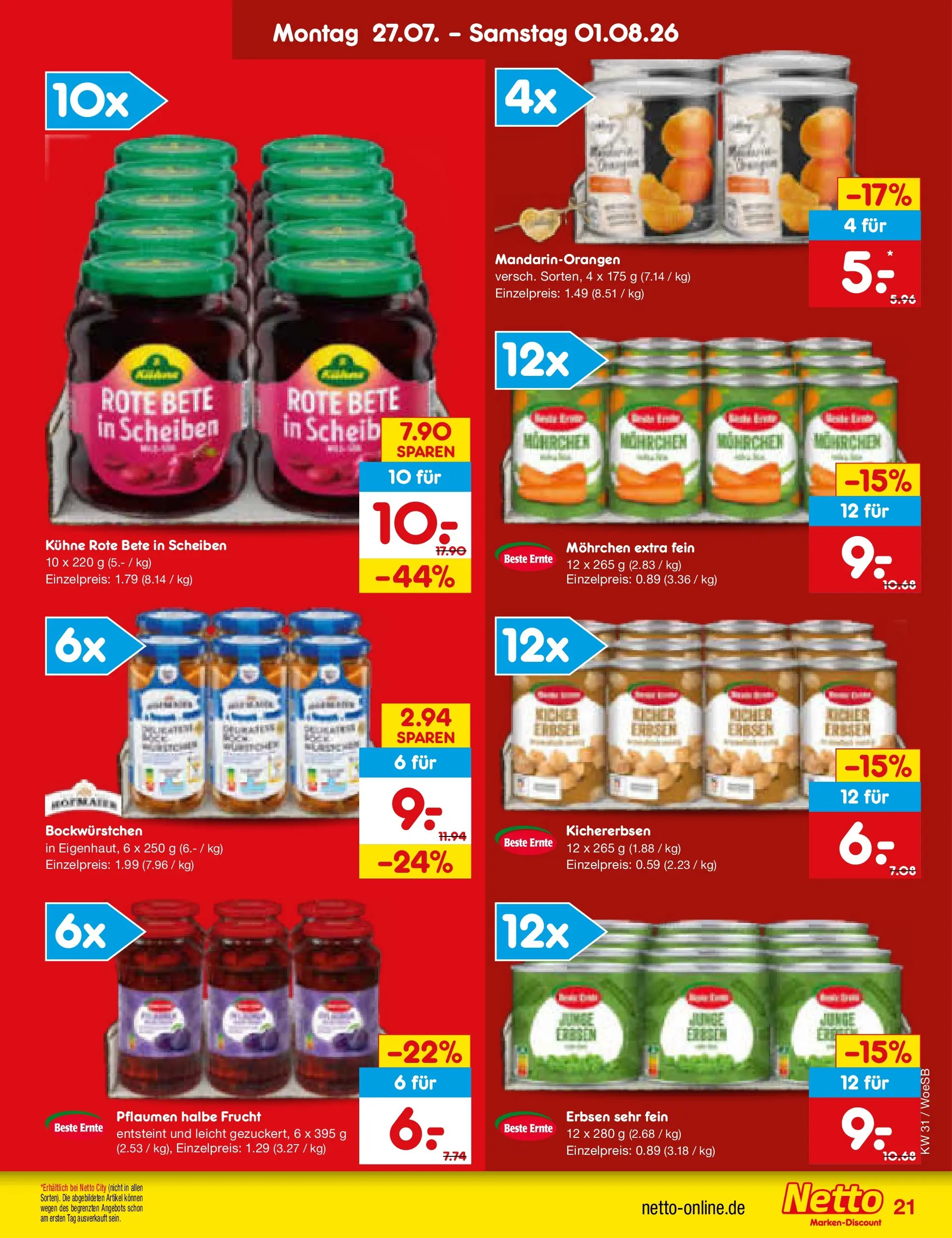 Netto Marken-Discount Prospekt Leonberg (ab 27.07.2026) » Angebote | Seite: 33 | Produkte: Pflaumen, Erbsen