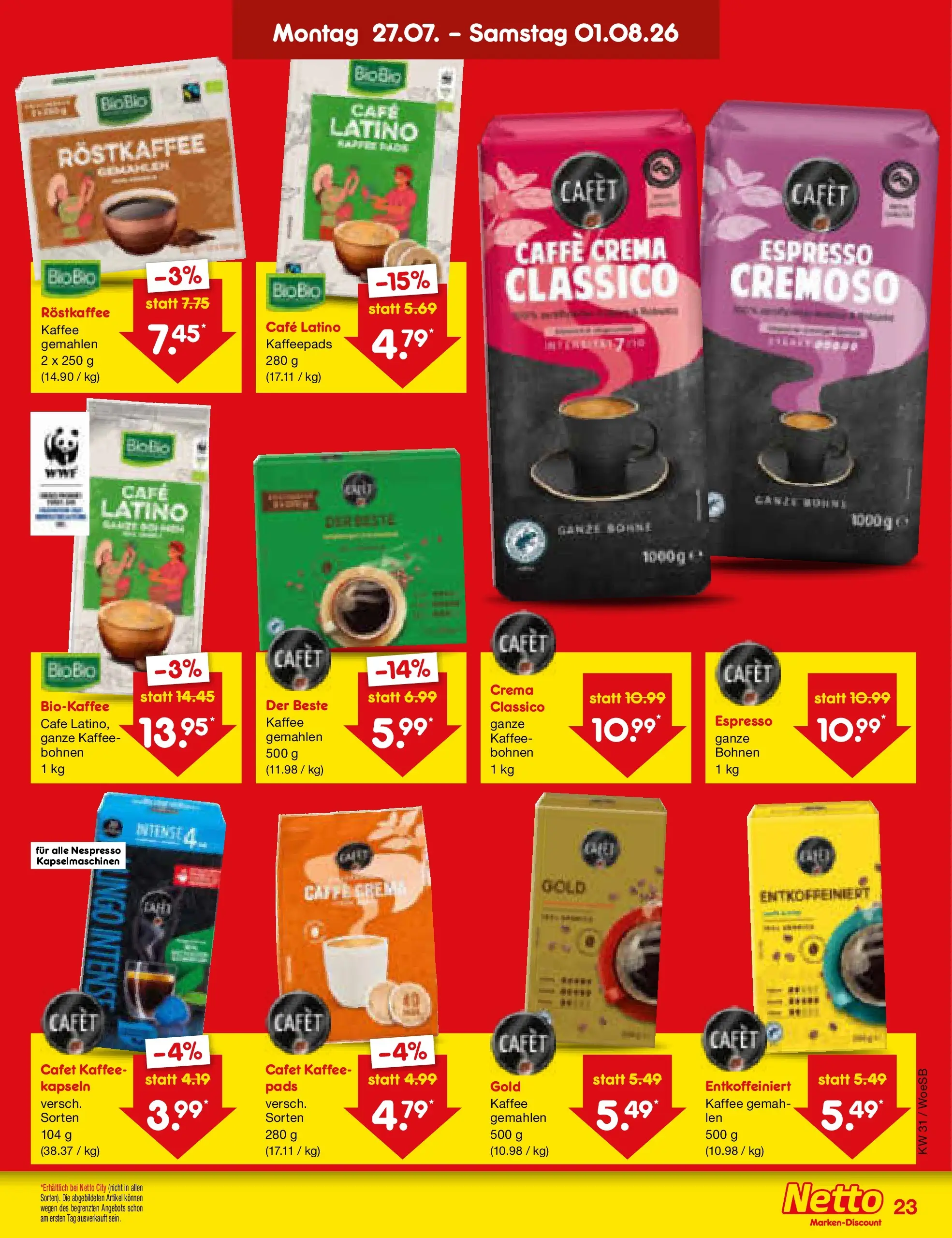Netto Marken-Discount Prospekt Leonberg (ab 27.07.2026) » Angebote | Seite: 35 | Produkte: Kaffeepads, Kaffee