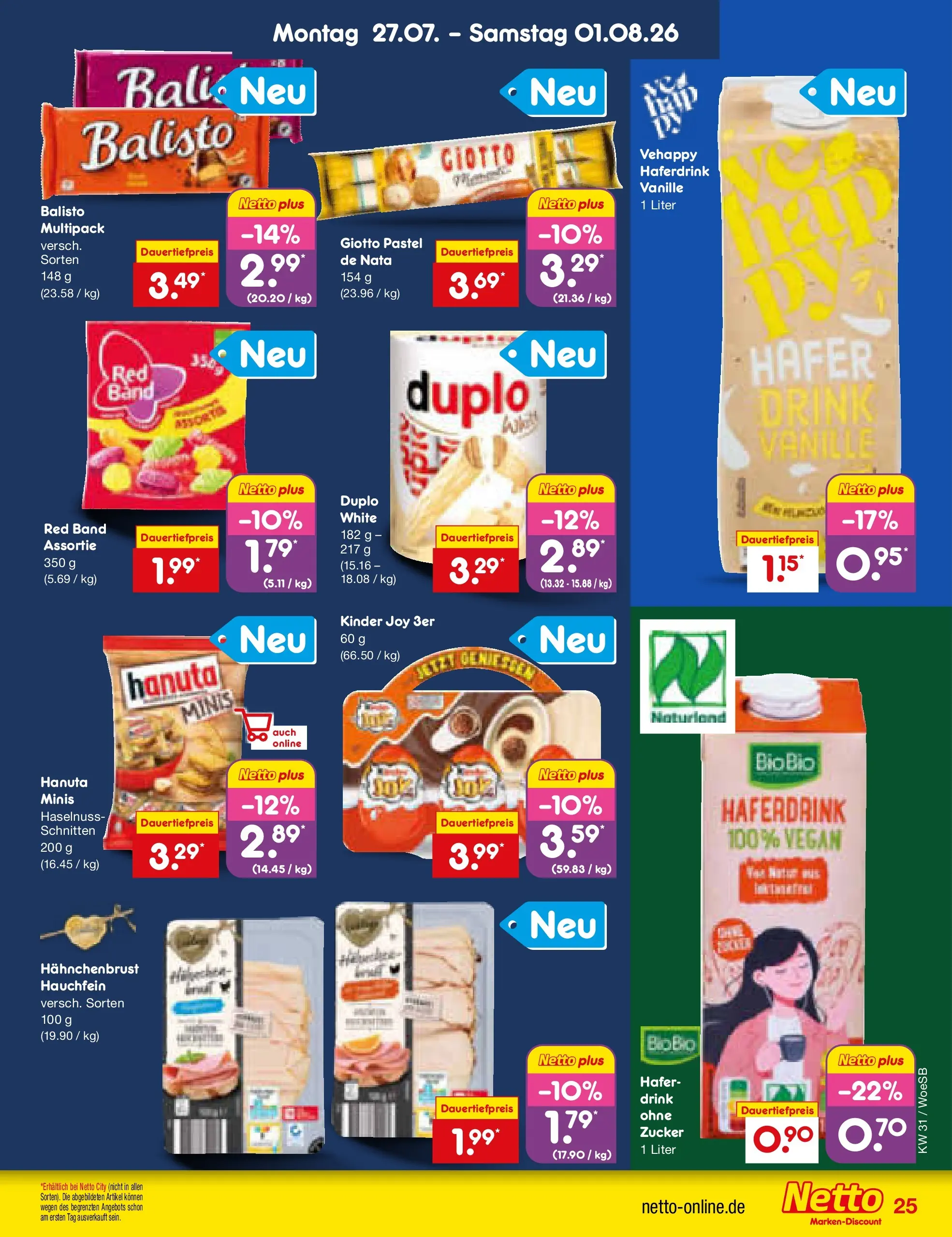 Netto Marken-Discount Prospekt Leonberg (ab 27.07.2026) » Angebote | Seite: 39 | Produkte: Kinder joy, Haferdrink, Zucker, Hahnchenbrust