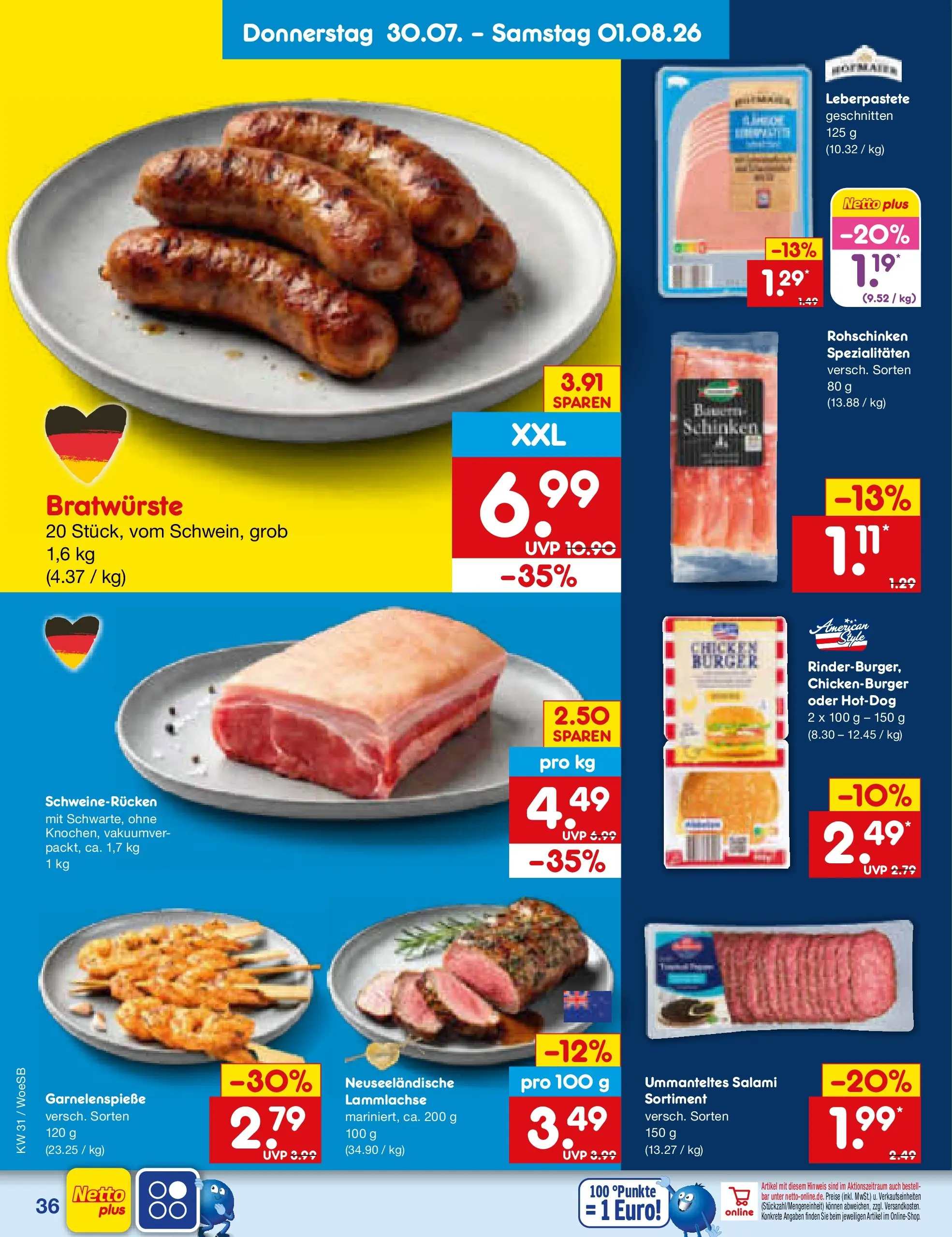 Netto Marken-Discount Prospekt Leonberg (ab 27.07.2026) » Angebote | Seite: 53 | Produkte: Burger, Schweinerucken, Salami, Schinken