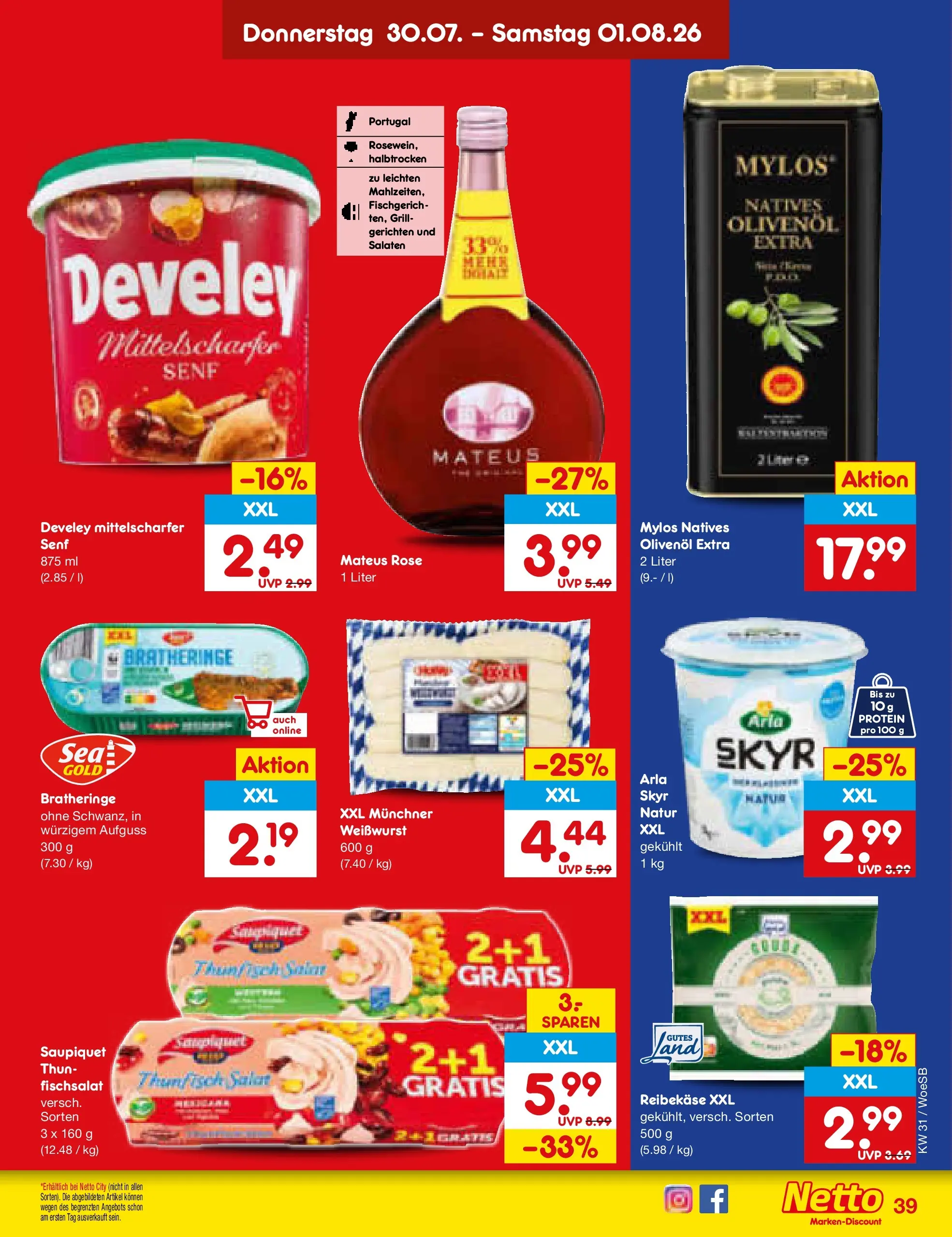 Netto Marken-Discount Prospekt Leonberg (ab 27.07.2026) » Angebote | Seite: 56 | Produkte: Grill, Olivenol, Weißwurst, Salat